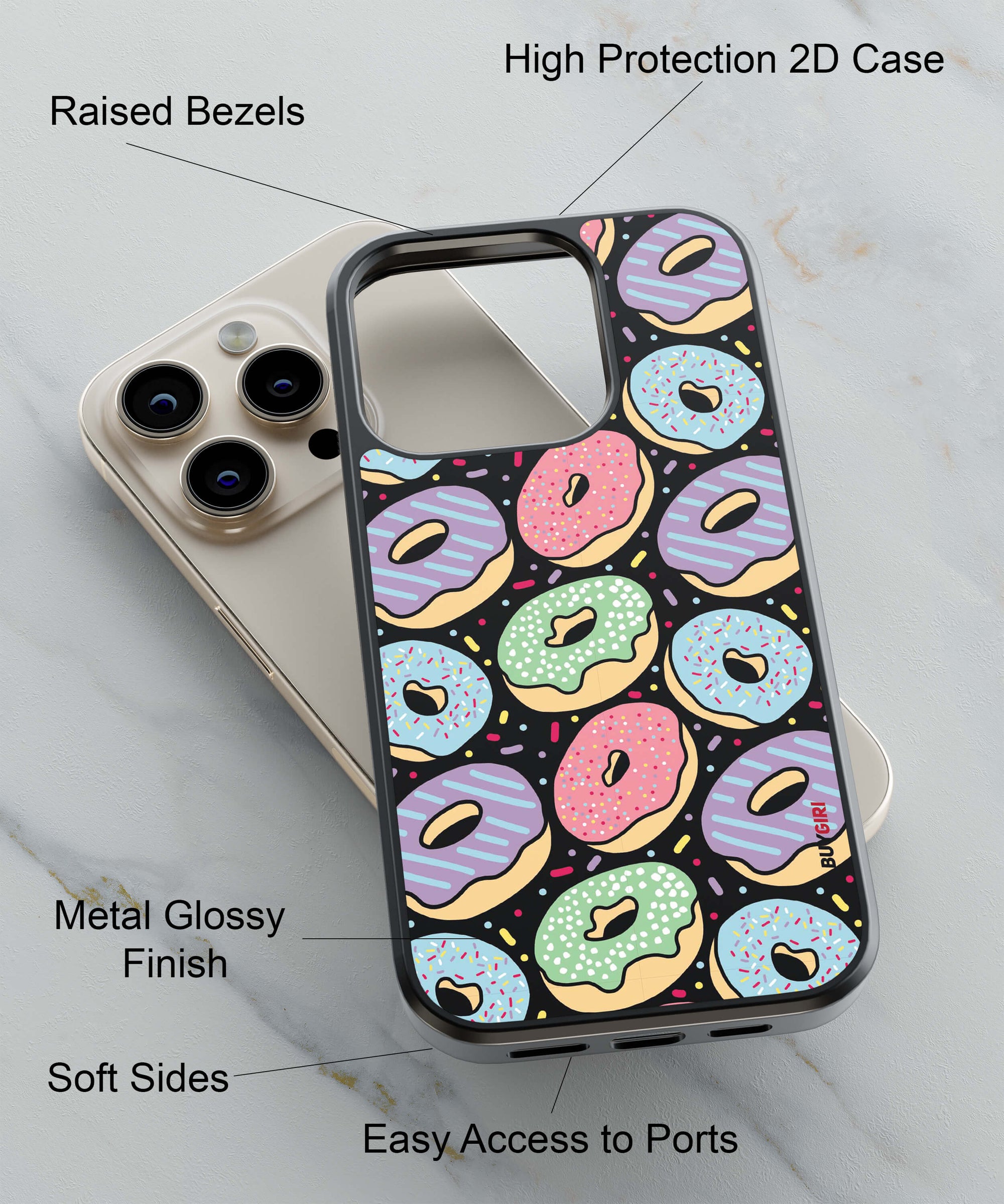 Donuts Back Cover for 2D Hybrid TPU And Metal CaseBG0049Hybrid Metal TPU