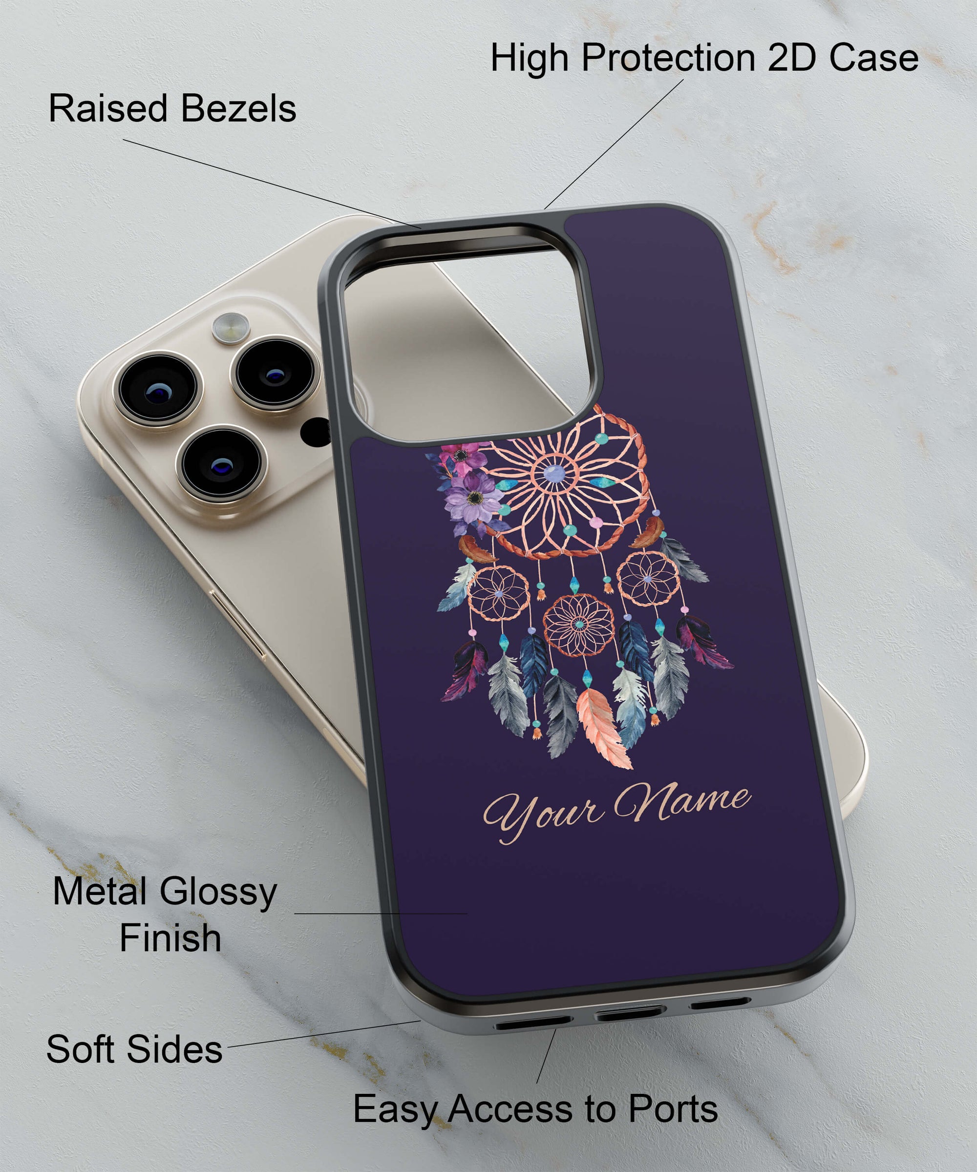 Dream Catcher with Name Back Cover for 2D Hybrid TPU And Metal CaseIK5012Hybrid Metal TPU