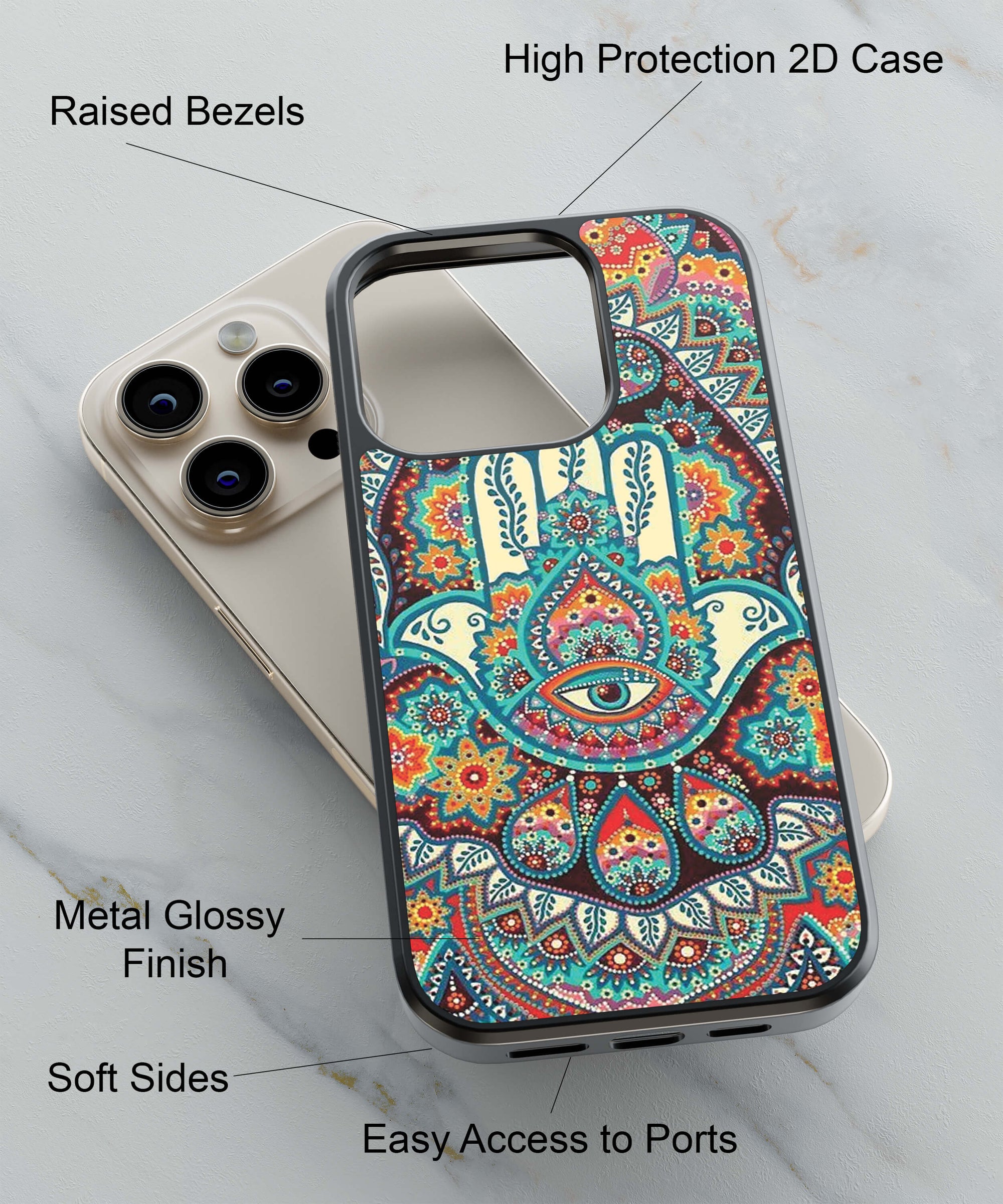 Eye Hands Mandala Back Cover for 2D Hybrid TPU And Metal CasePS1336Hybrid Metal TPU