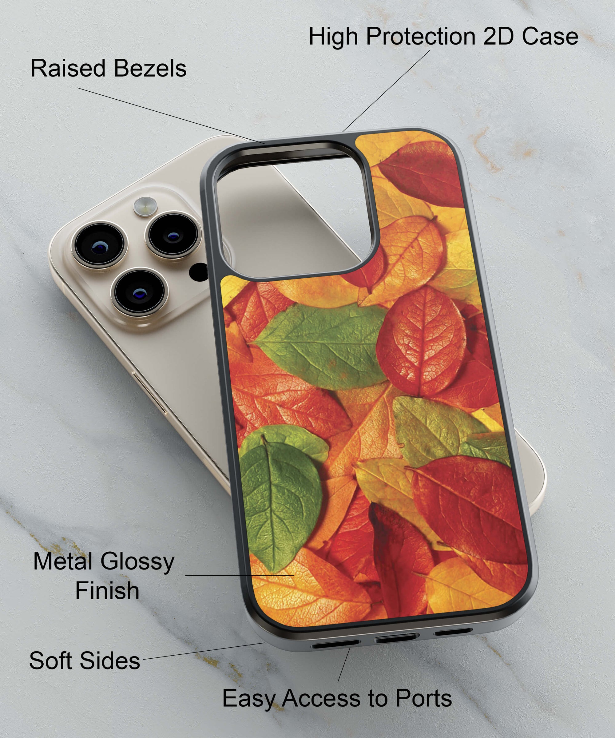 Fallen Leaves Back Cover for 2D Hybrid TPU And Metal CaseD2039Hybrid Metal TPU