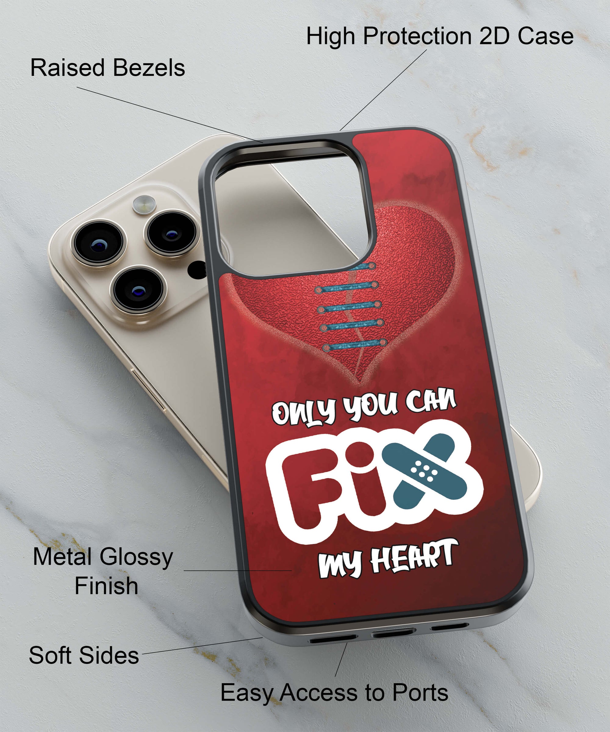 Fix My Heart Back Cover for 2D Hybrid TPU And Metal CaseU0319Hybrid Metal TPU