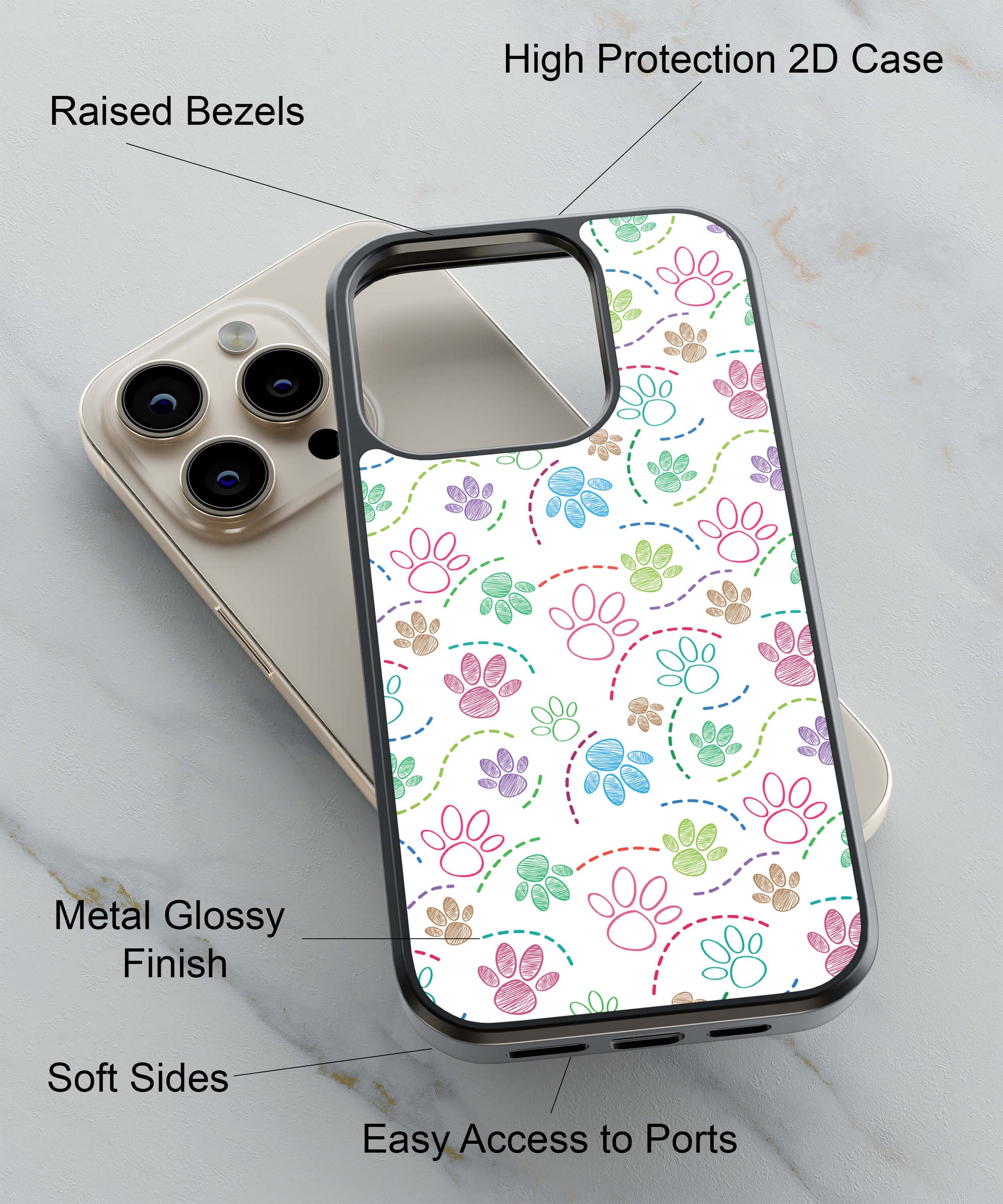 Floral Paws Back Cover for 2D Hybrid TPU And Metal CaseGF0013Hybrid Metal TPU