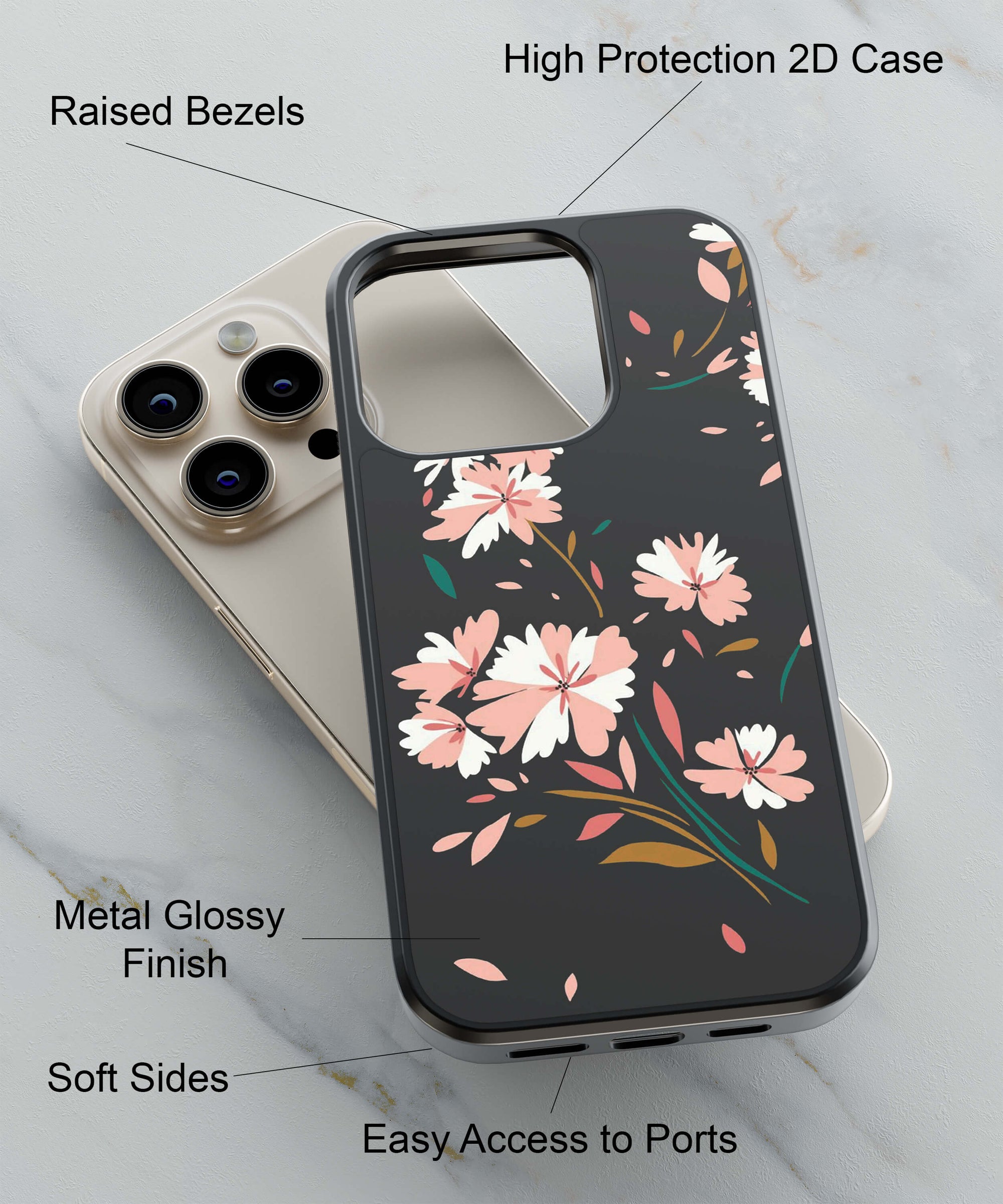 Flower Pattern Back Cover for 2D Hybrid TPU And Metal CasePS1328Hybrid Metal TPU