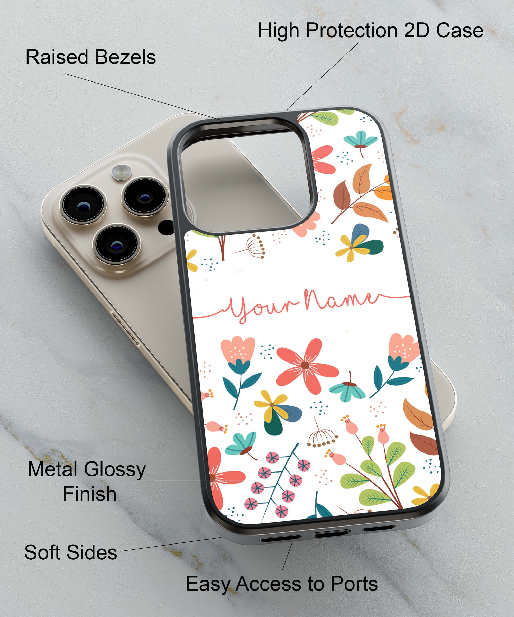 Flower with Name Back Cover for 2D Hybrid TPU And Metal CaseIK5002Hybrid Metal TPU