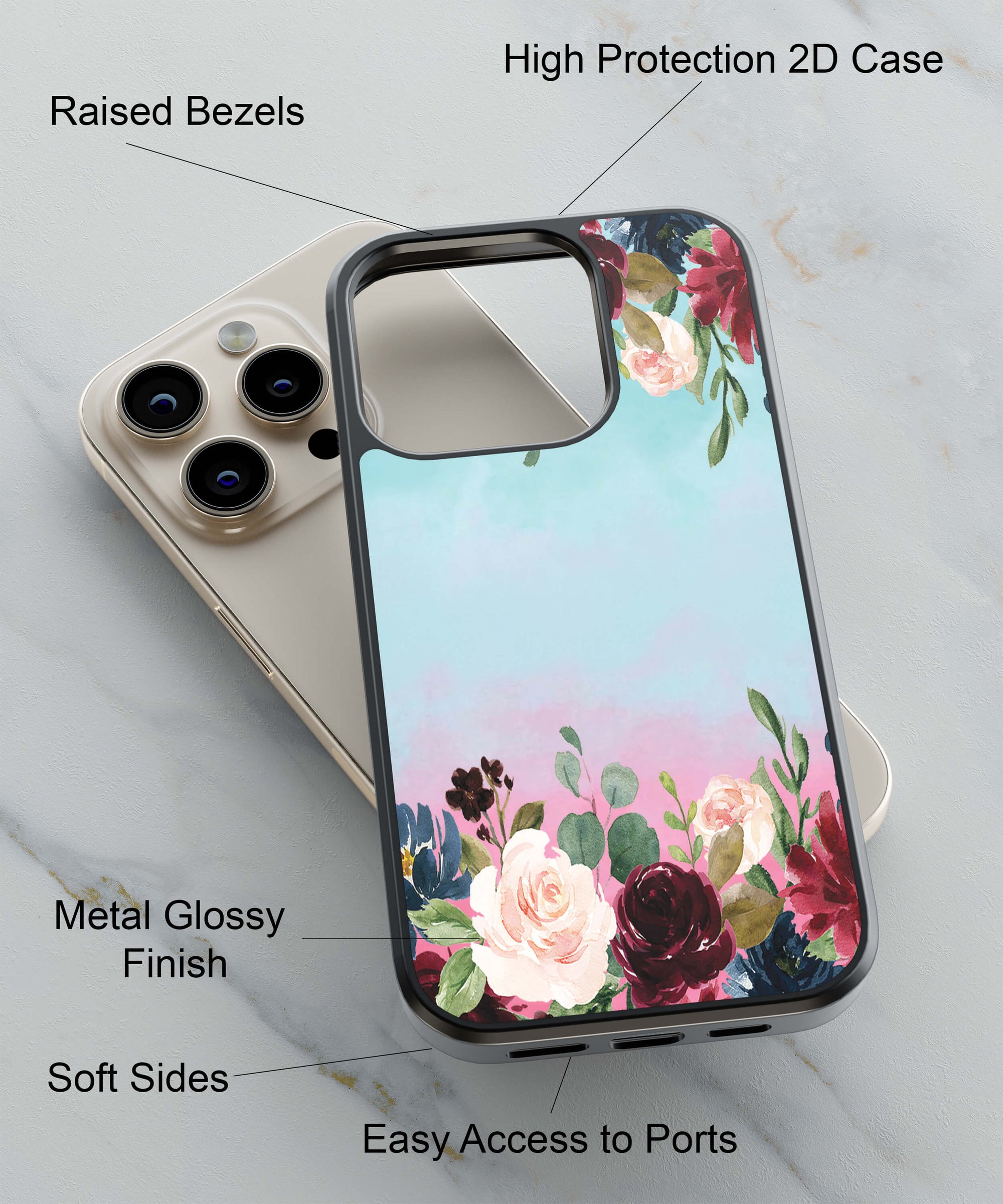 Flowers All Around Back Cover for 2D Hybrid TPU And Metal CaseAA0146Hybrid Metal TPU