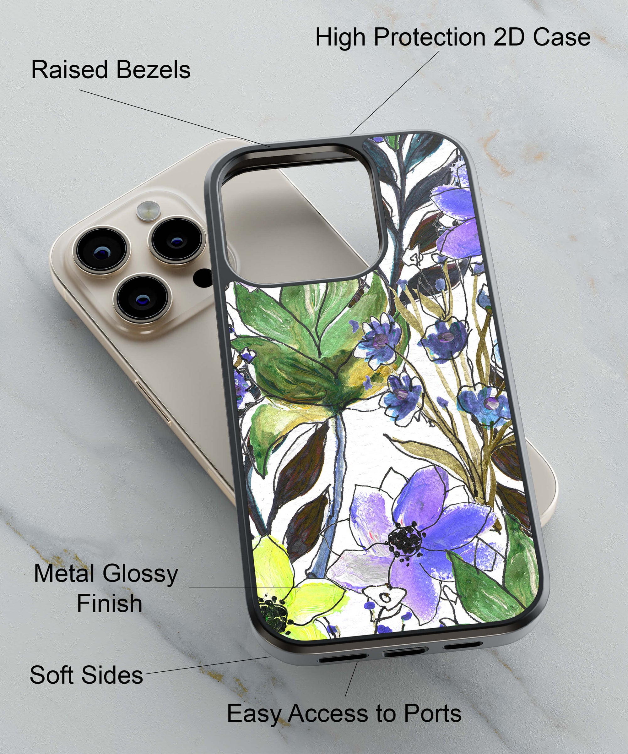 Flowers from Art Book Back Cover for 2D Hybrid TPU And Metal CaseBDS0014Hybrid Metal TPU