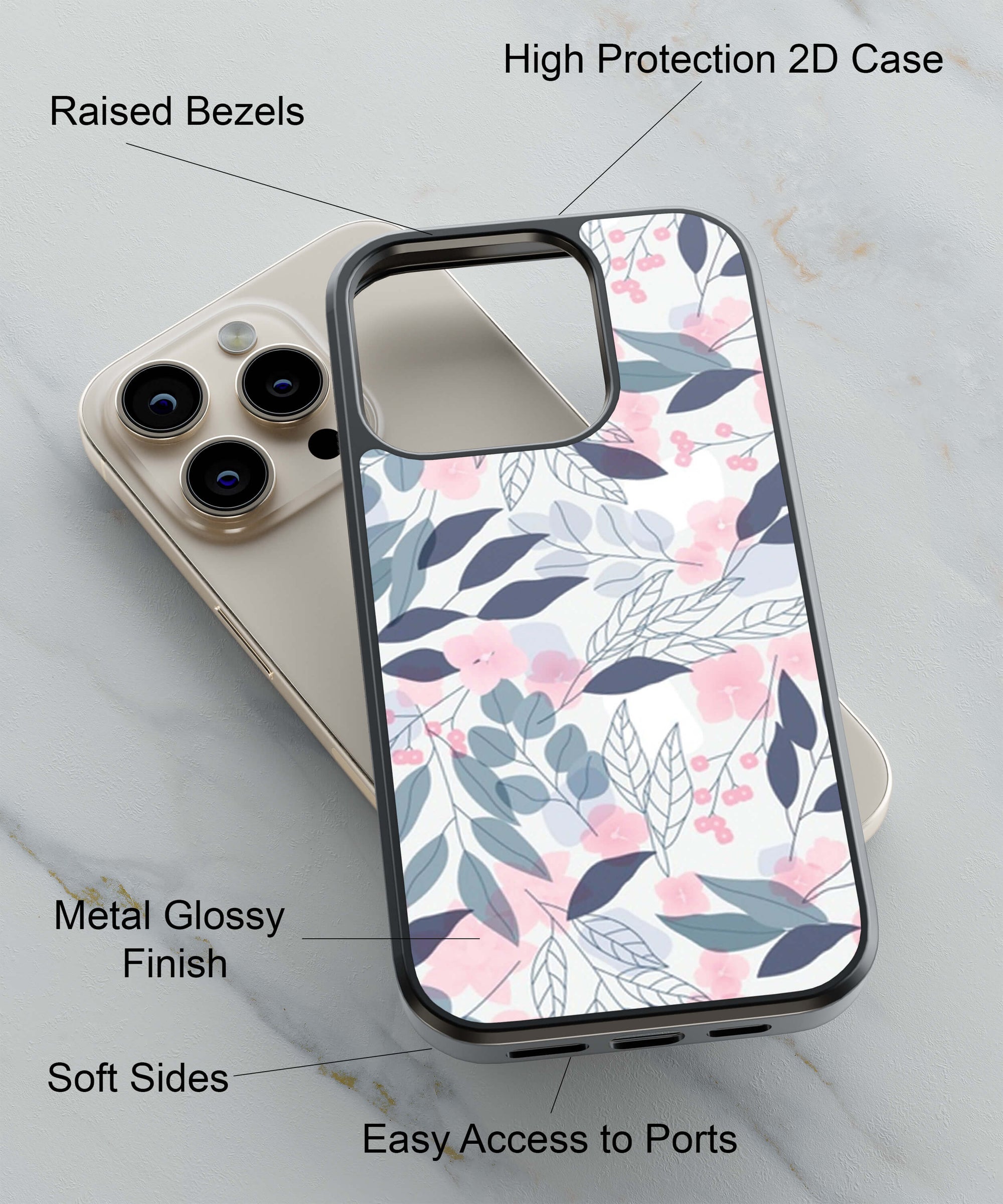 Flowery Patterns Back Cover for 2D Hybrid TPU And Metal CasePS1333Hybrid Metal TPU