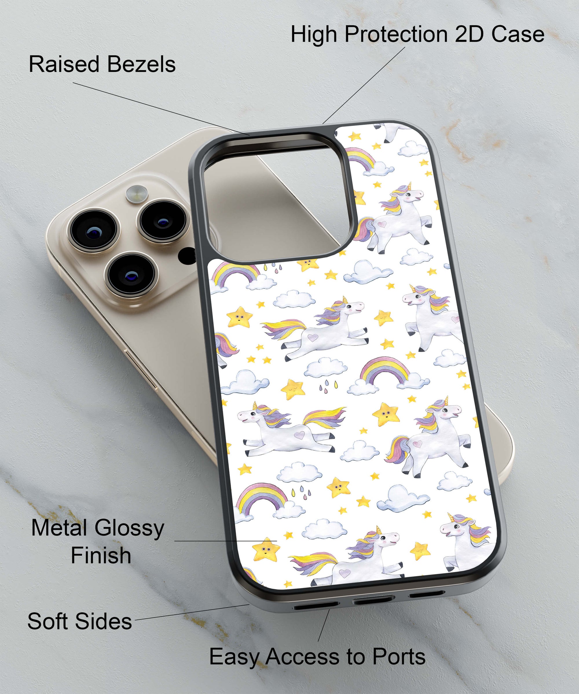 Flying Unicorns Back Cover for 2D Hybrid TPU And Metal CaseGF0015Hybrid Metal TPU