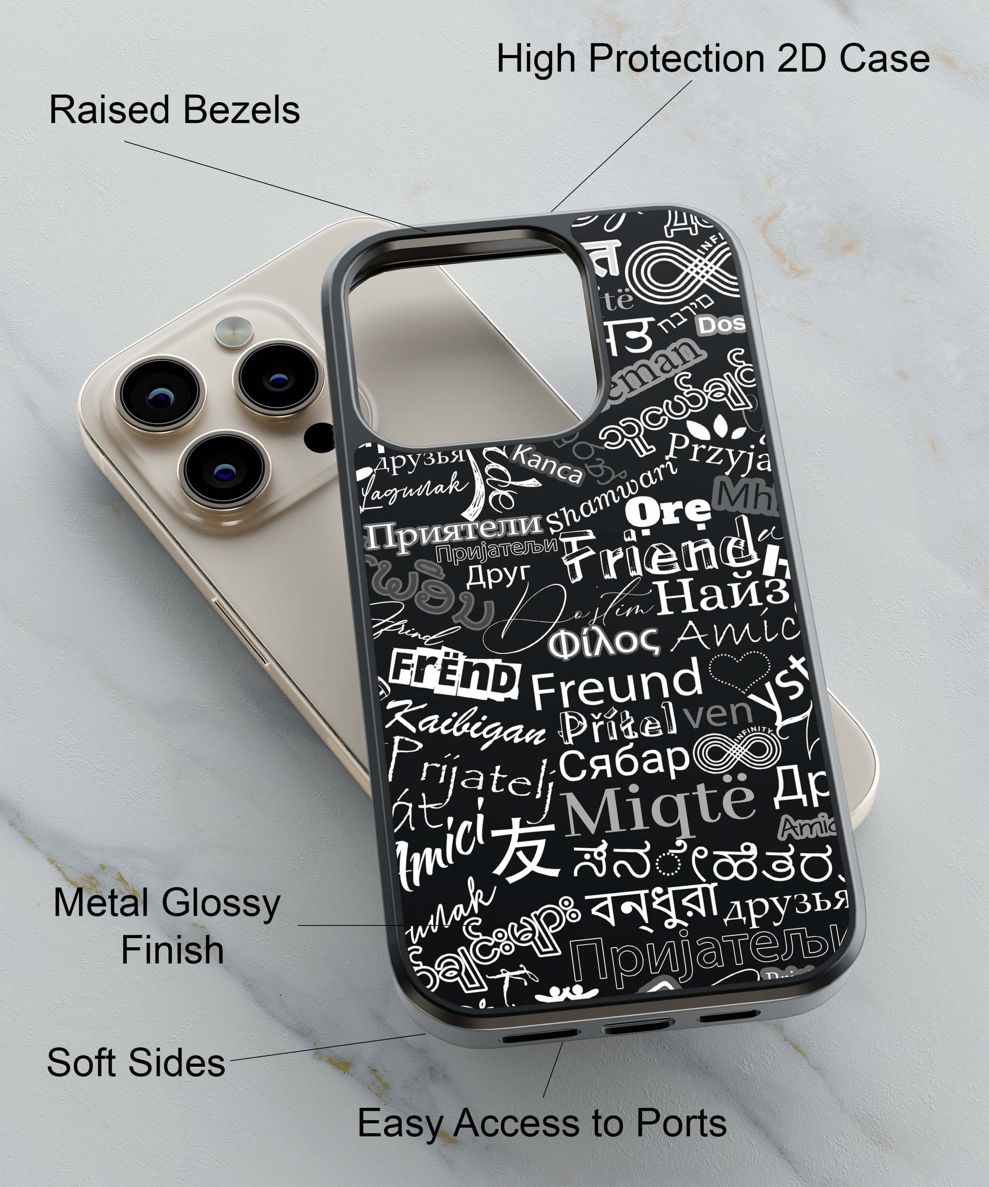 Friend in All Languages Back Cover for 2D Hybrid TPU And Metal CaseA0363Hybrid Metal TPU-Image 2