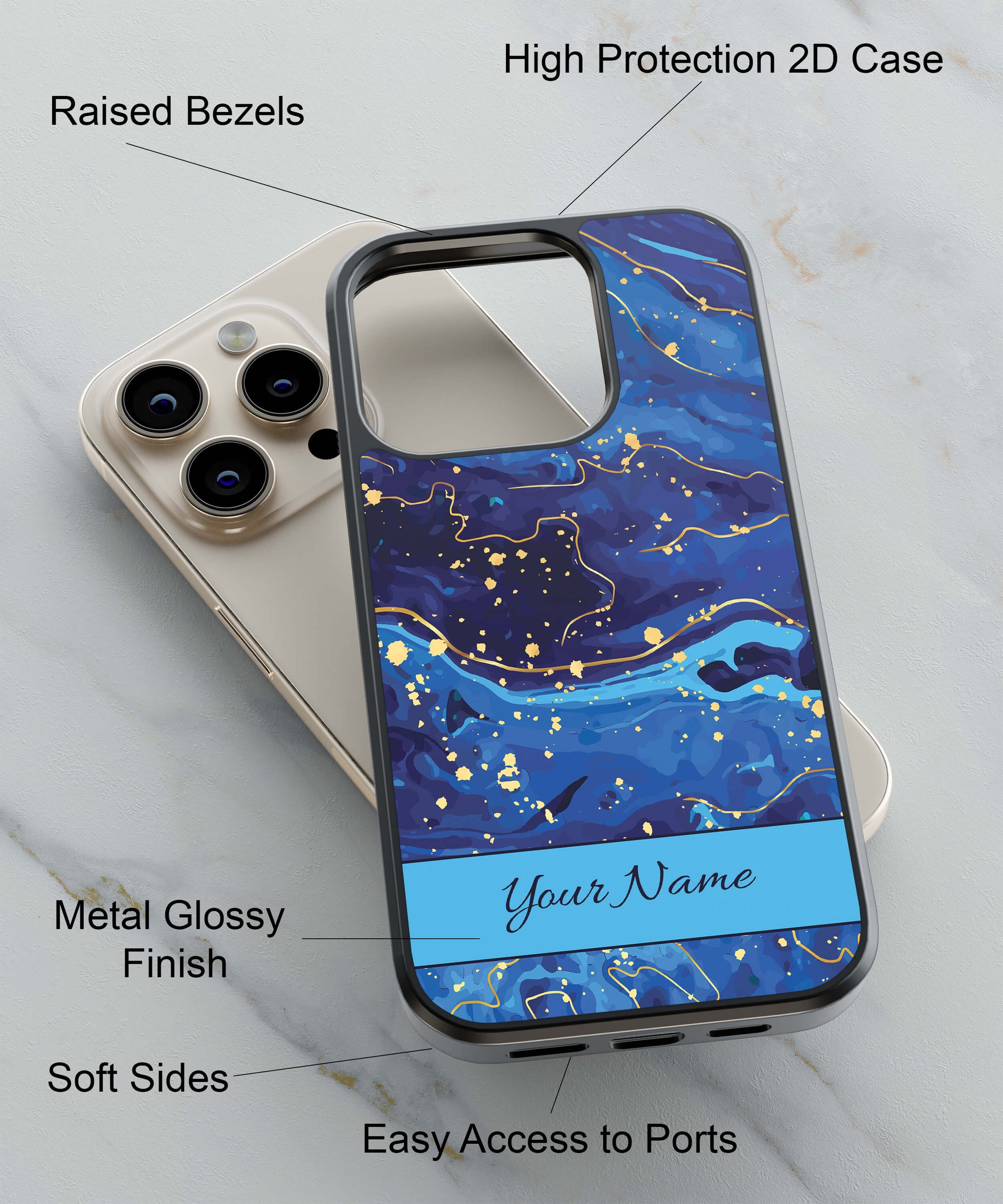 Galaxy Blue with Name Back Cover for 2D Hybrid TPU And Metal CaseIK5007Hybrid Metal TPU