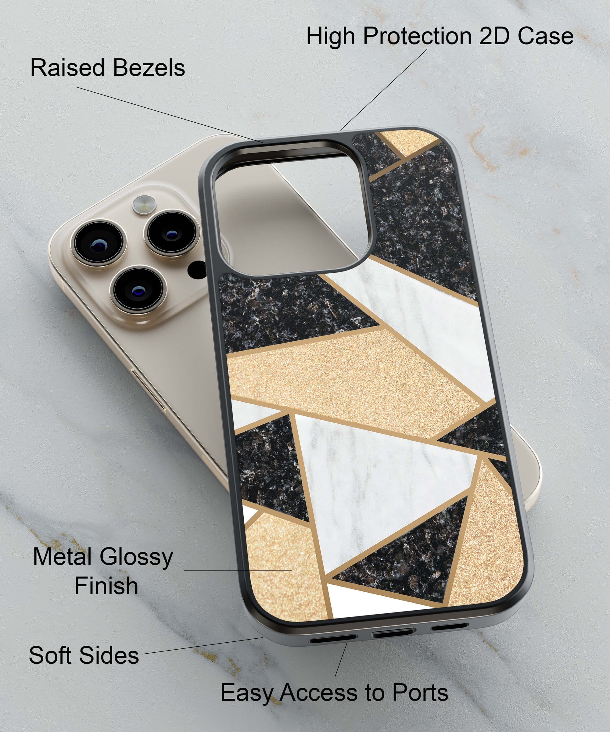 Geometric Marble Back Cover for 2D Hybrid TPU And Metal CaseIK0038Hybrid Metal TPU