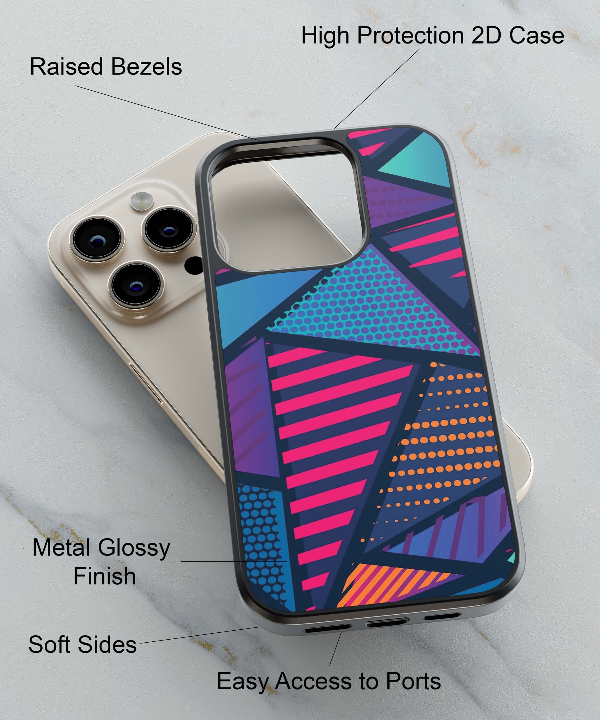 Geometric Pattern Back Cover for 2D Hybrid TPU And Metal CasePS1335Hybrid Metal TPU