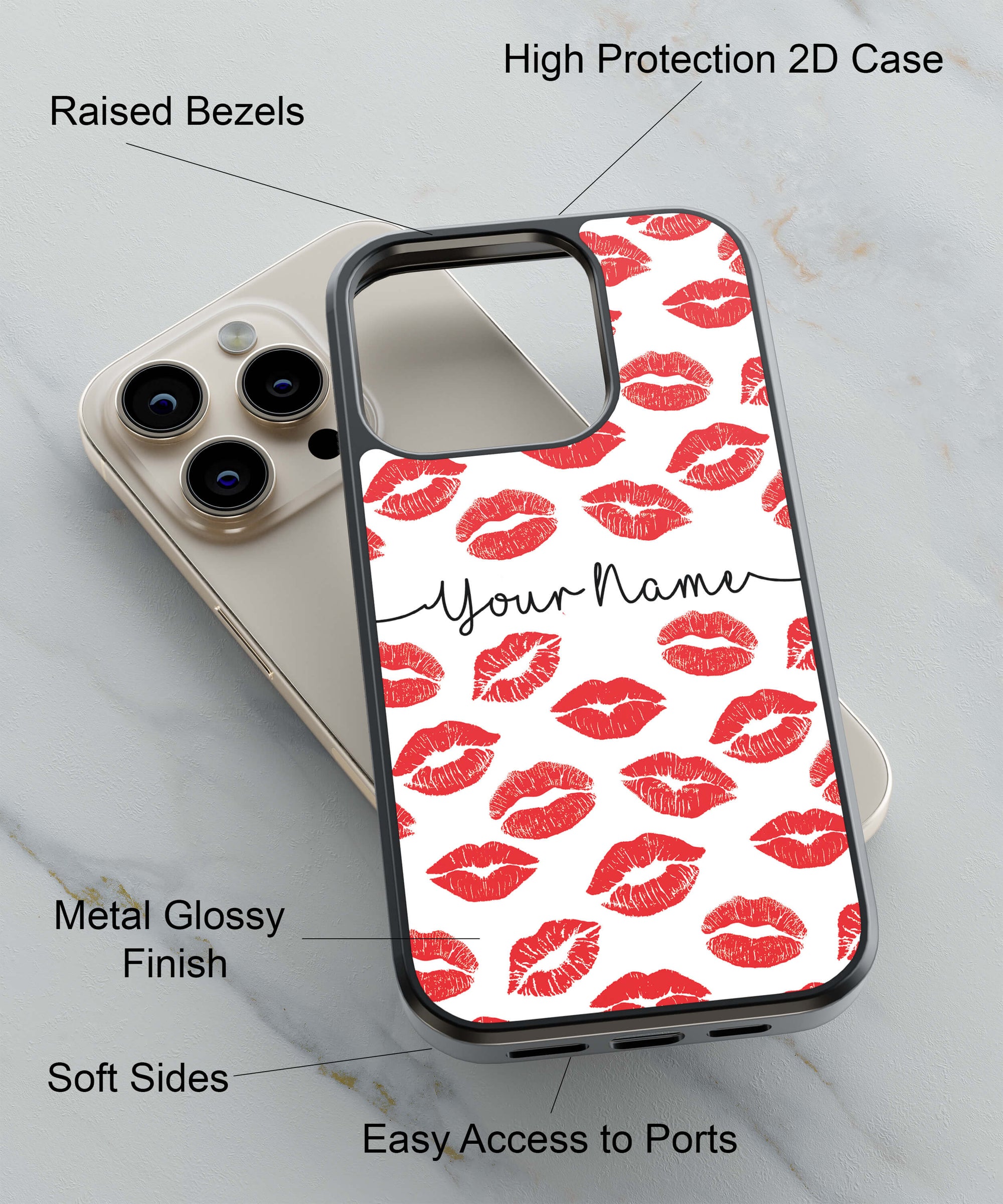 Girly Lipstics with Name Back Cover for 2D Hybrid TPU And Metal CaseIK5015Hybrid Metal TPU