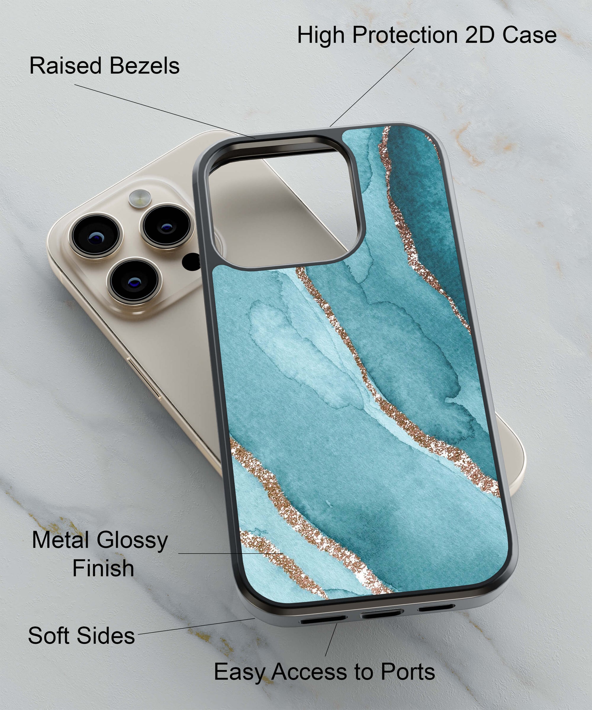 Golden Green Marble Back Cover for 2D Hybrid TPU And Metal CasePS1329Hybrid Metal TPU