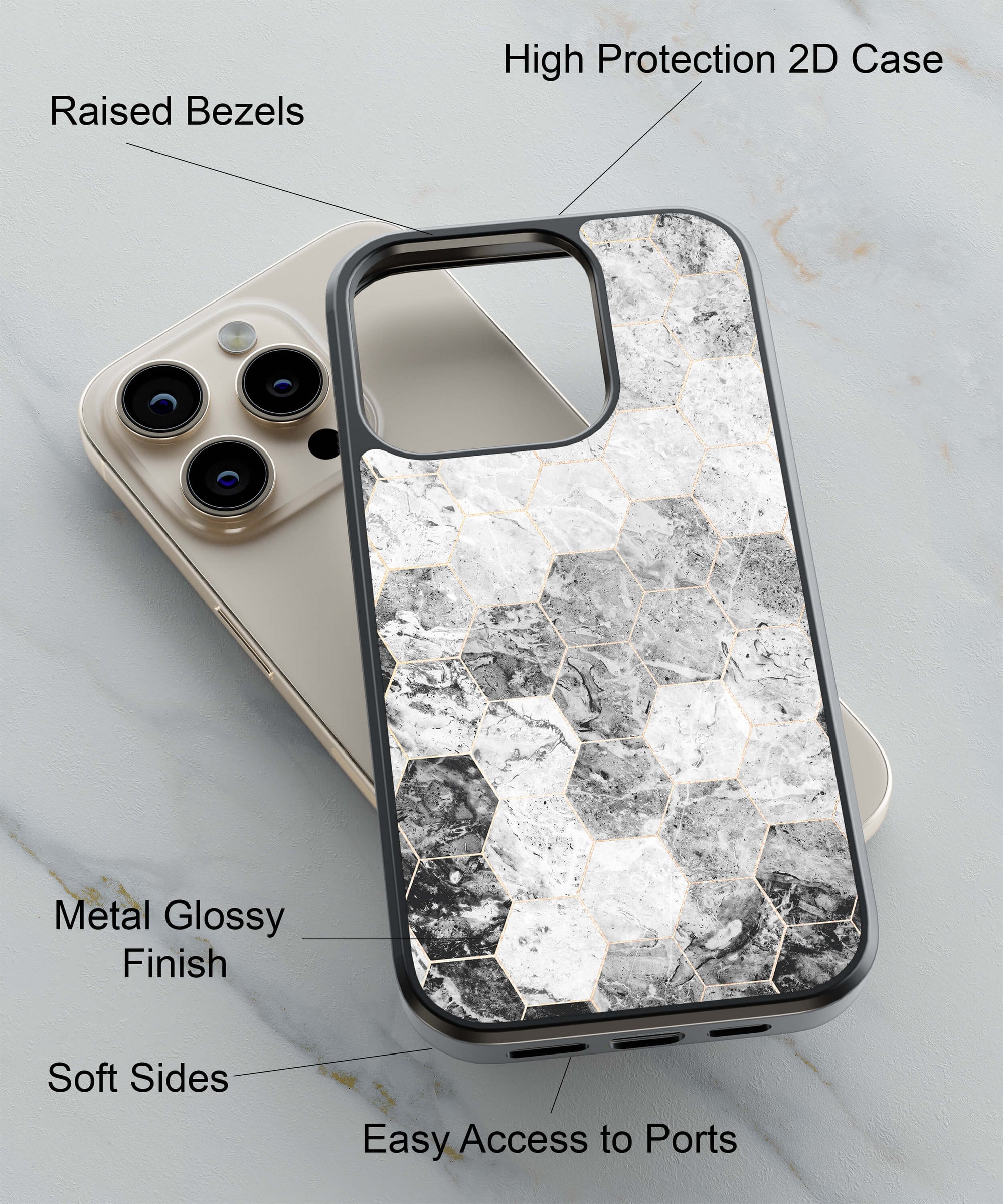 Grey Marble Back Cover for 2D Hybrid TPU And Metal CaseIK0037Hybrid Metal TPU