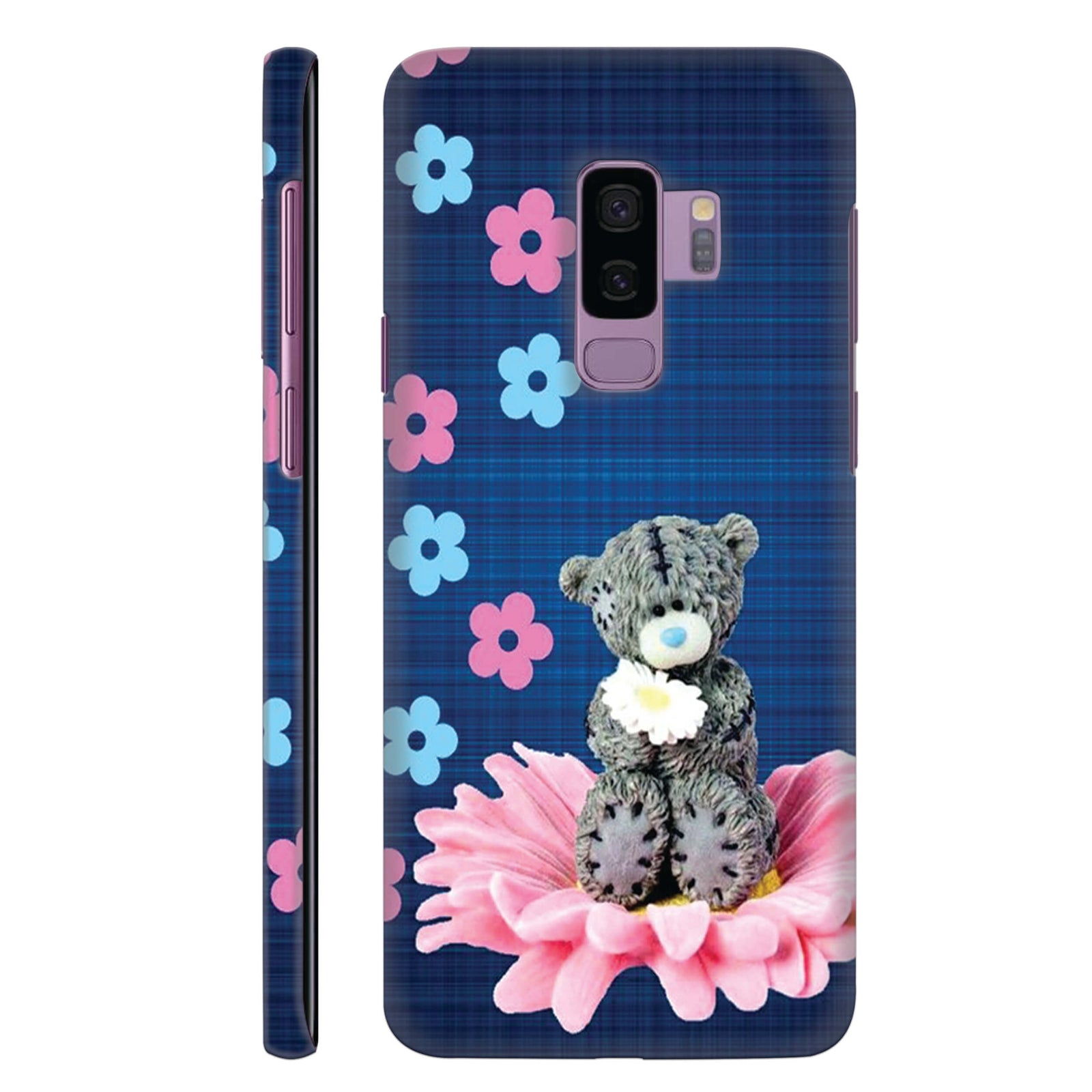 Grey Teddy On A Pink Flower Pic Back Cover for HardPlasticBT0129Hard Plastic