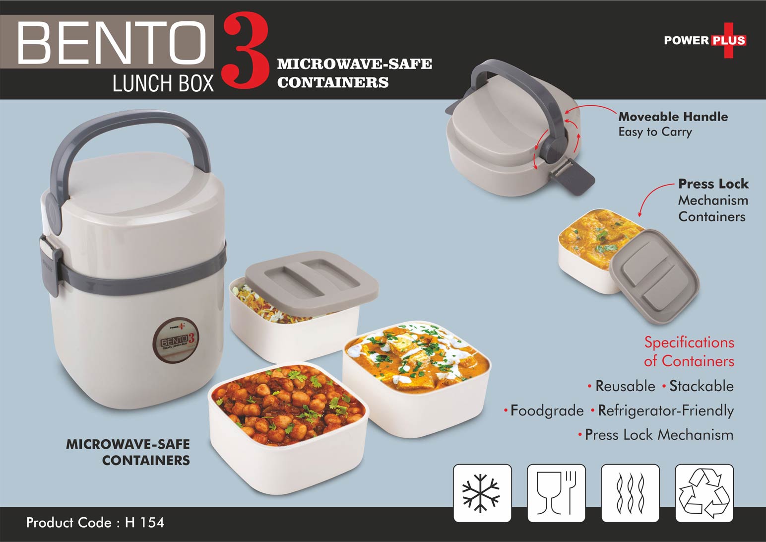 Bento Travel Lunch Box with 3 Plastic Containers