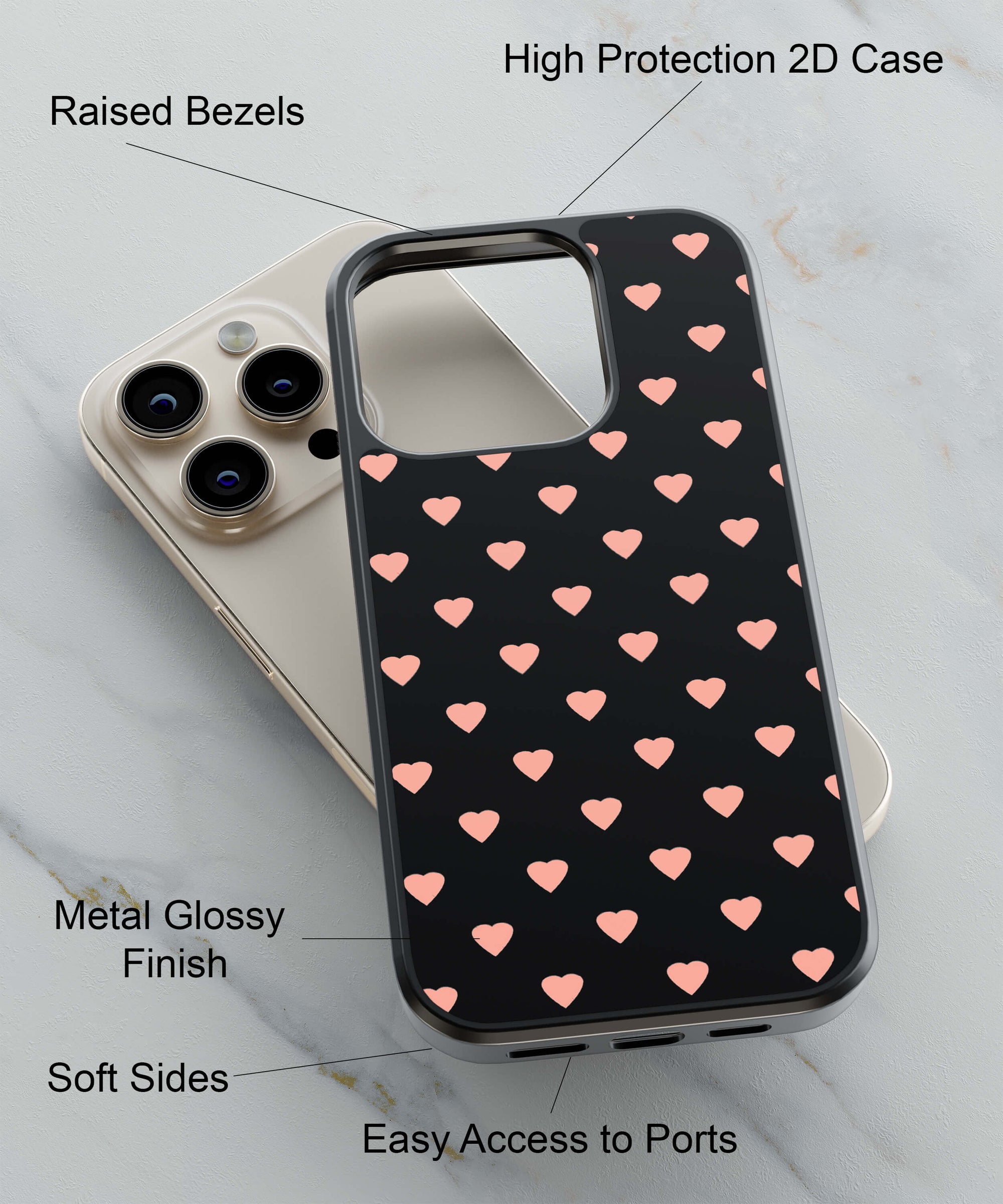 Hearts All Over Back Cover for 2D Hybrid TPU And Metal CasePS1318Hybrid Metal TPU