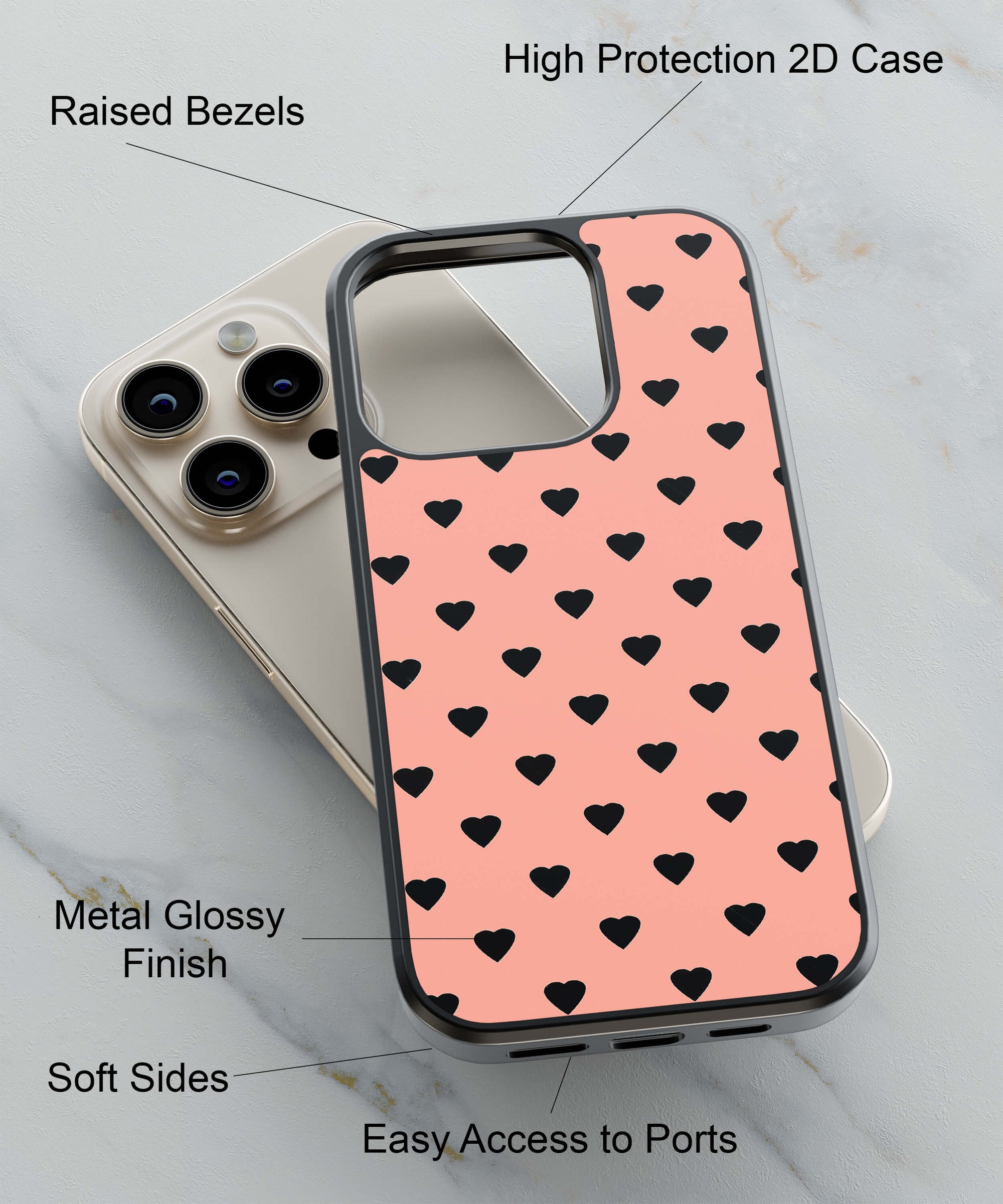 Hearts and Hearts Back Cover for 2D Hybrid TPU And Metal CaseAA0053Hybrid Metal TPU