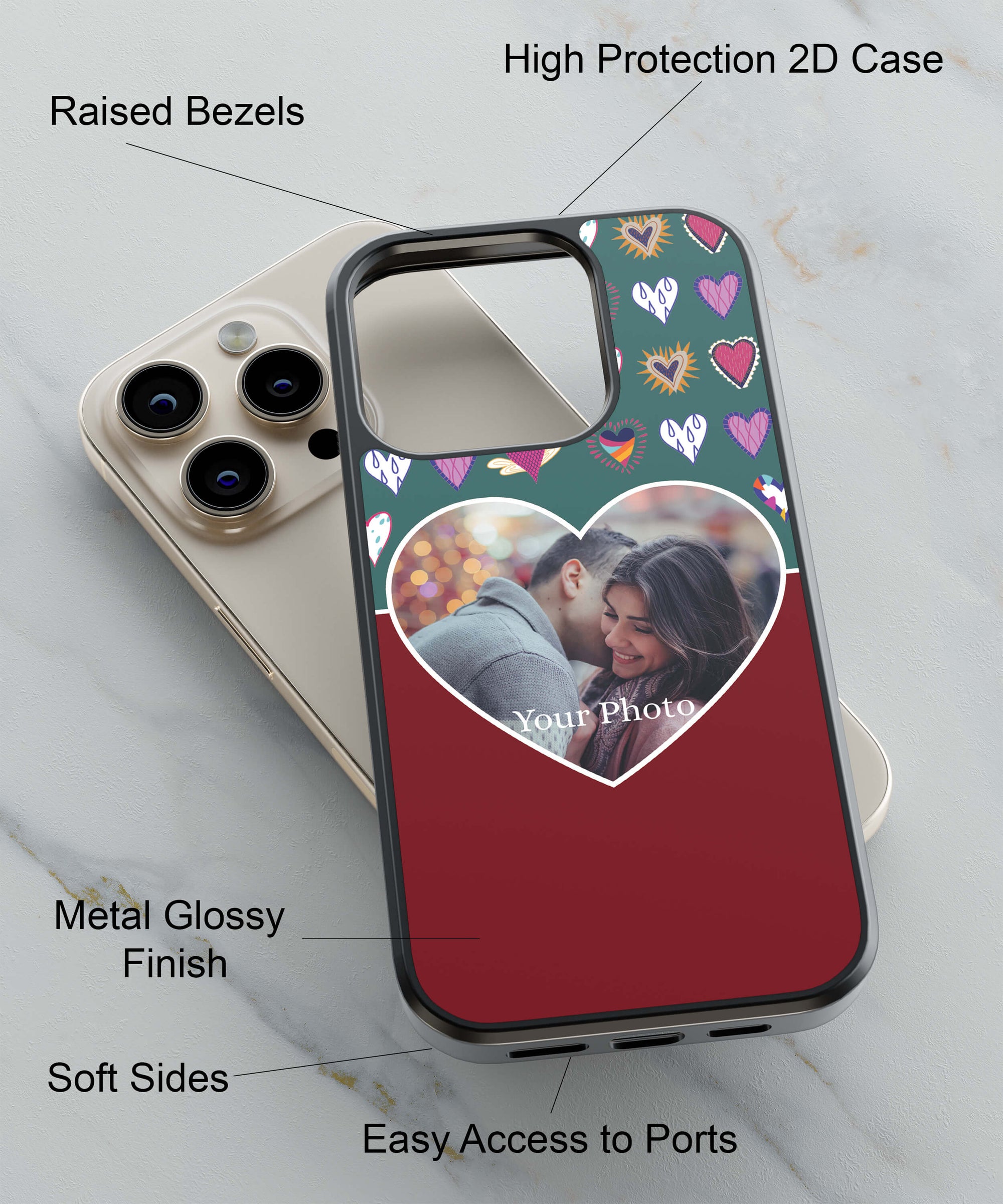 Hearts Photo Back Cover for 2D Hybrid TPU And Metal CaseA0516Hybrid Metal TPU