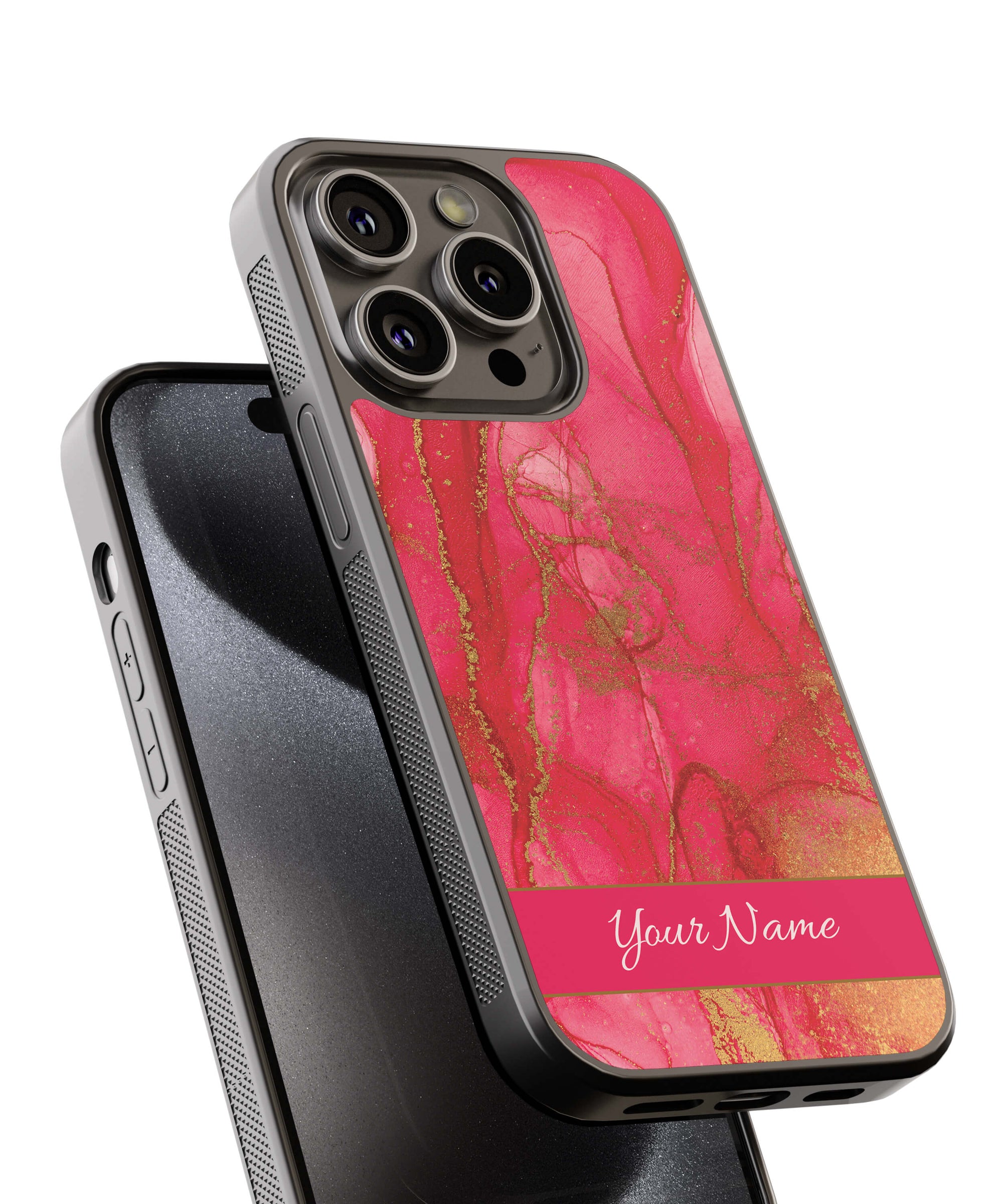 Hot Pink Marble with Name Back Cover for 2D Hybrid TPU And Metal CaseIK5010Hybrid Metal TPU