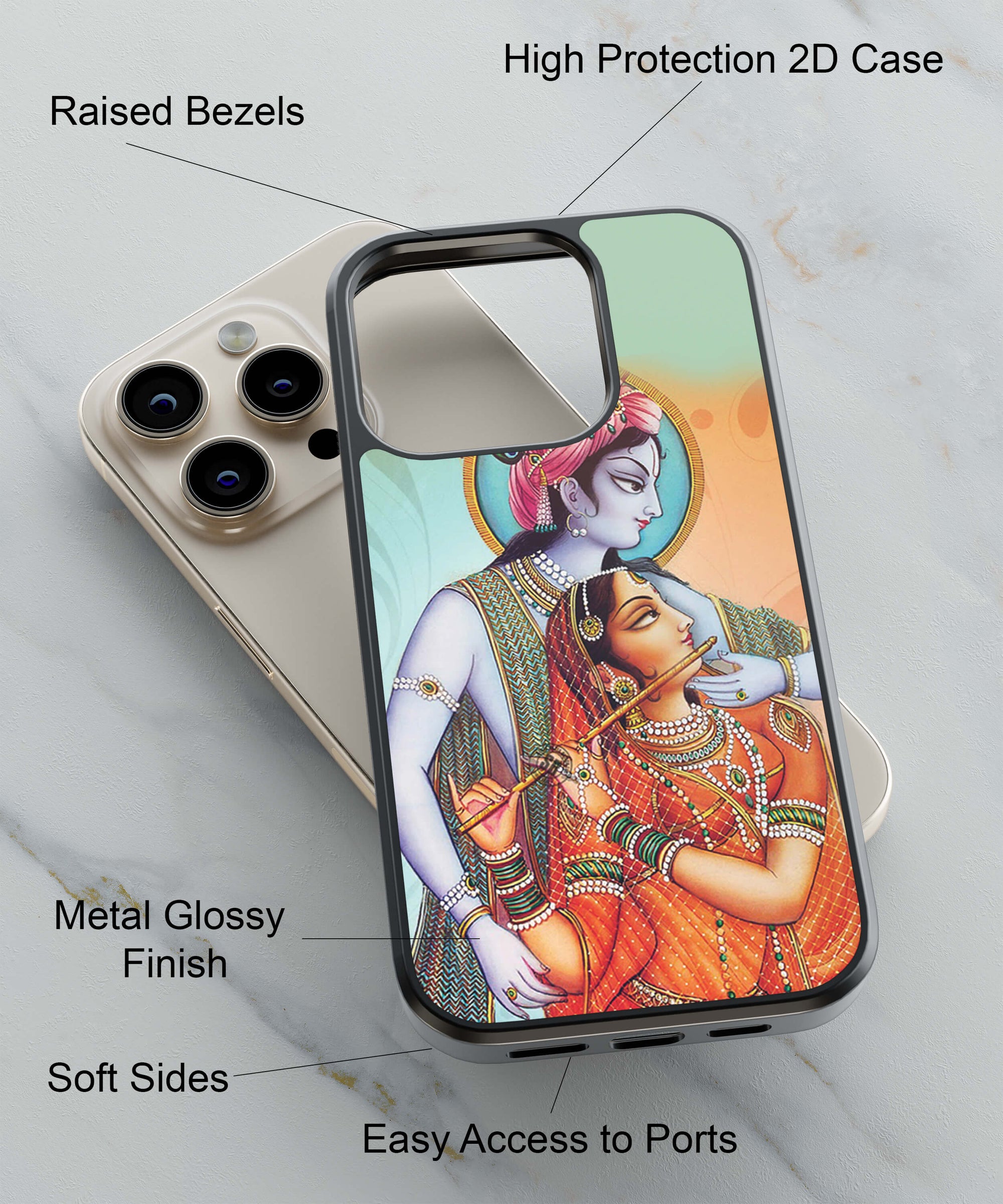 Krishna And Radha Back Cover for 2D Hybrid TPU And Metal CaseD1505Hybrid Metal TPU