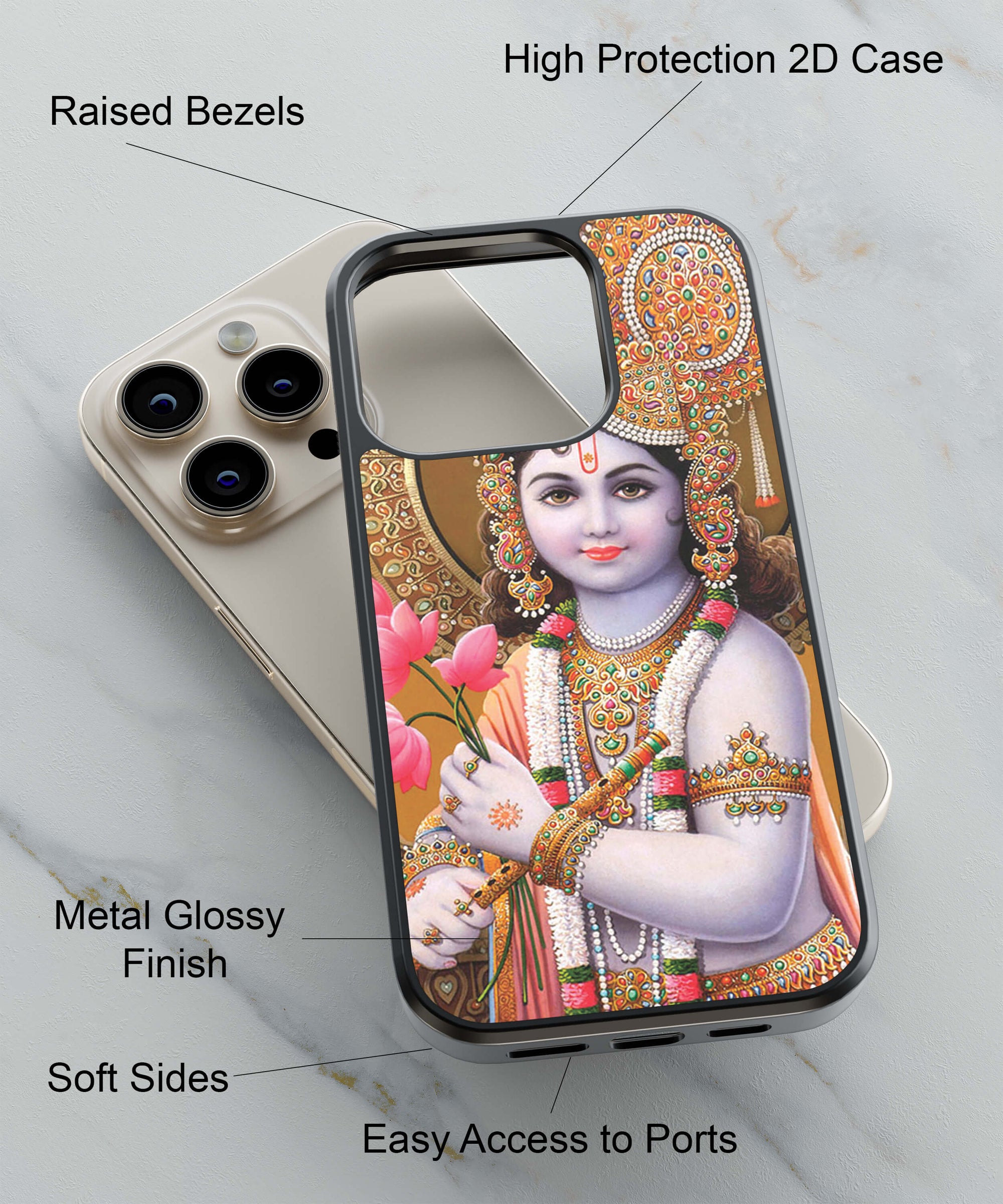 Krishna With Flowers Back Cover for 2D Hybrid TPU And Metal CaseD1549Hybrid Metal TPU