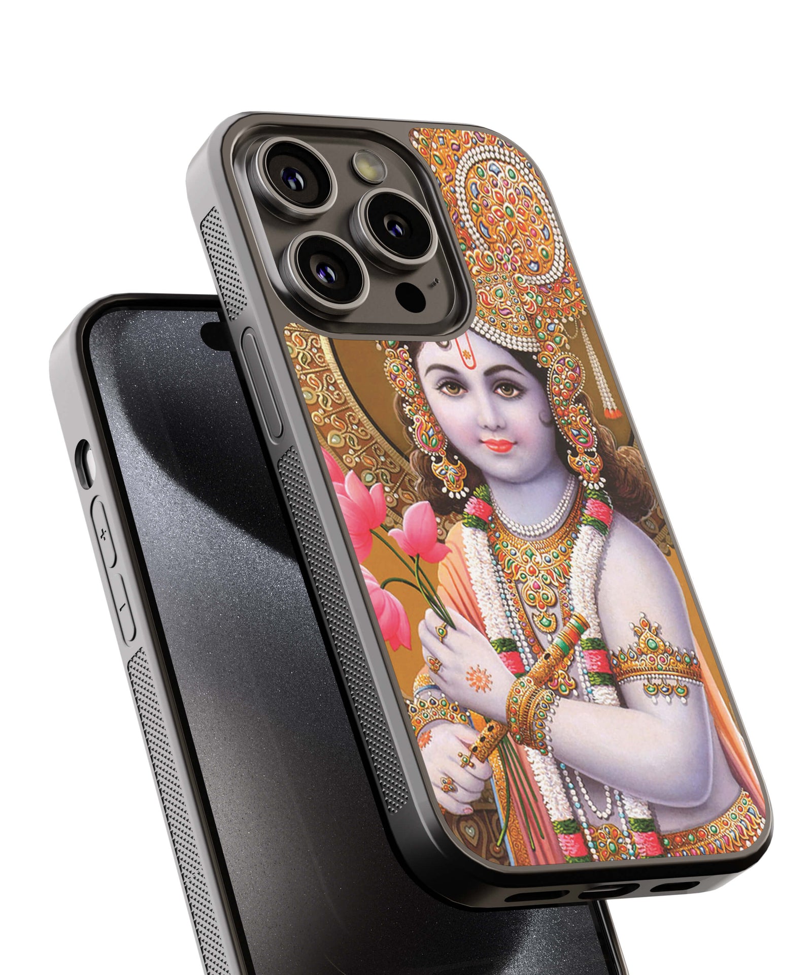 Krishna With Flowers Back Cover for 2D Hybrid TPU And Metal CaseD1549Hybrid Metal TPU