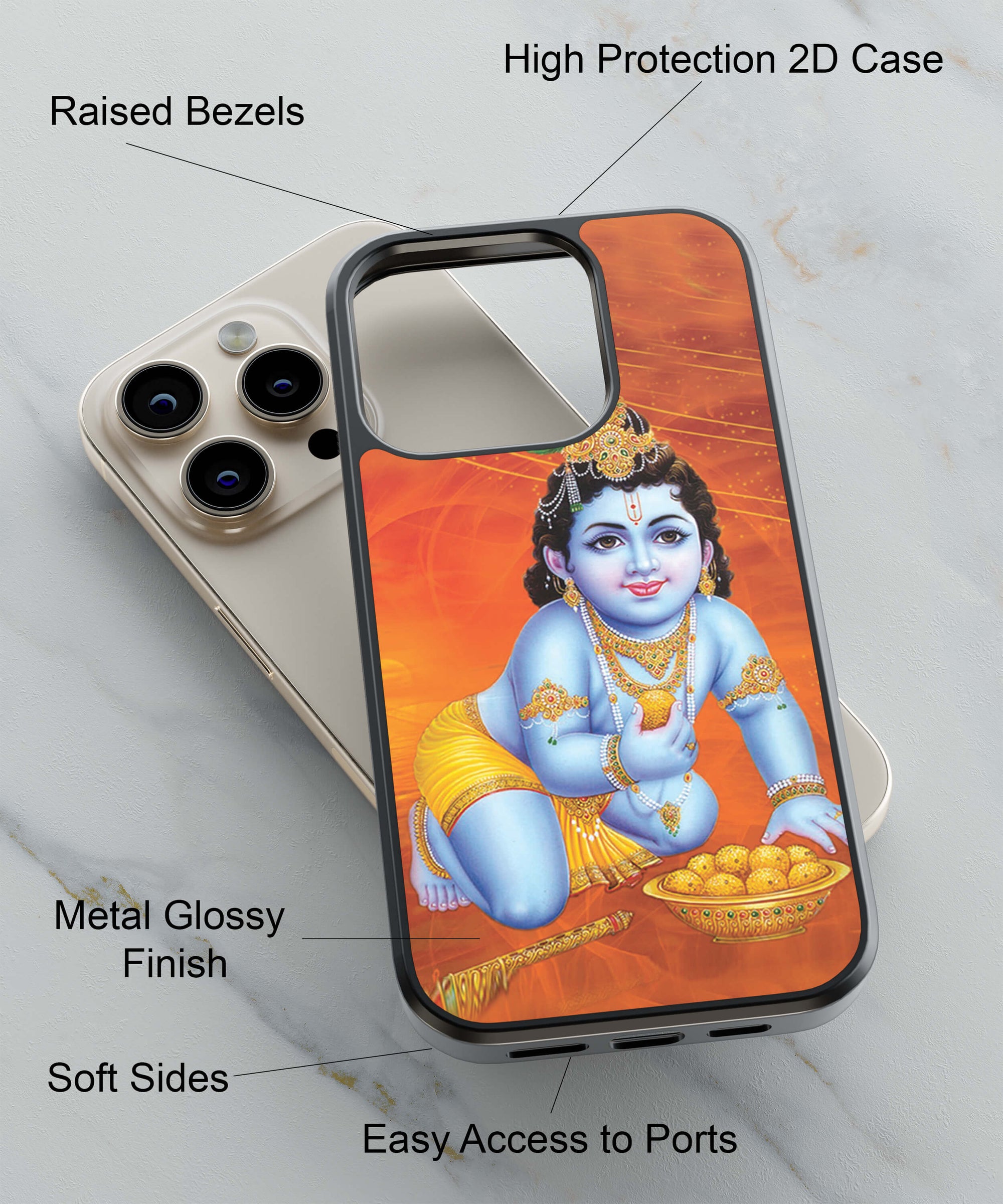 Krishna With Ladoos Back Cover for 2D Hybrid TPU And Metal CaseD1472Hybrid Metal TPU