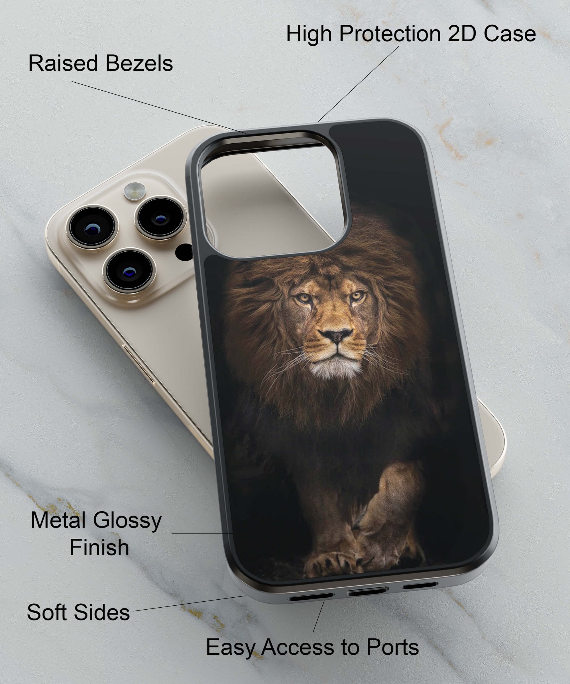 Lion A Powerfull Creation Of Nature  Back Cover for 2D Hybrid TPU And Metal CaseBT0012Hybrid Metal TPU