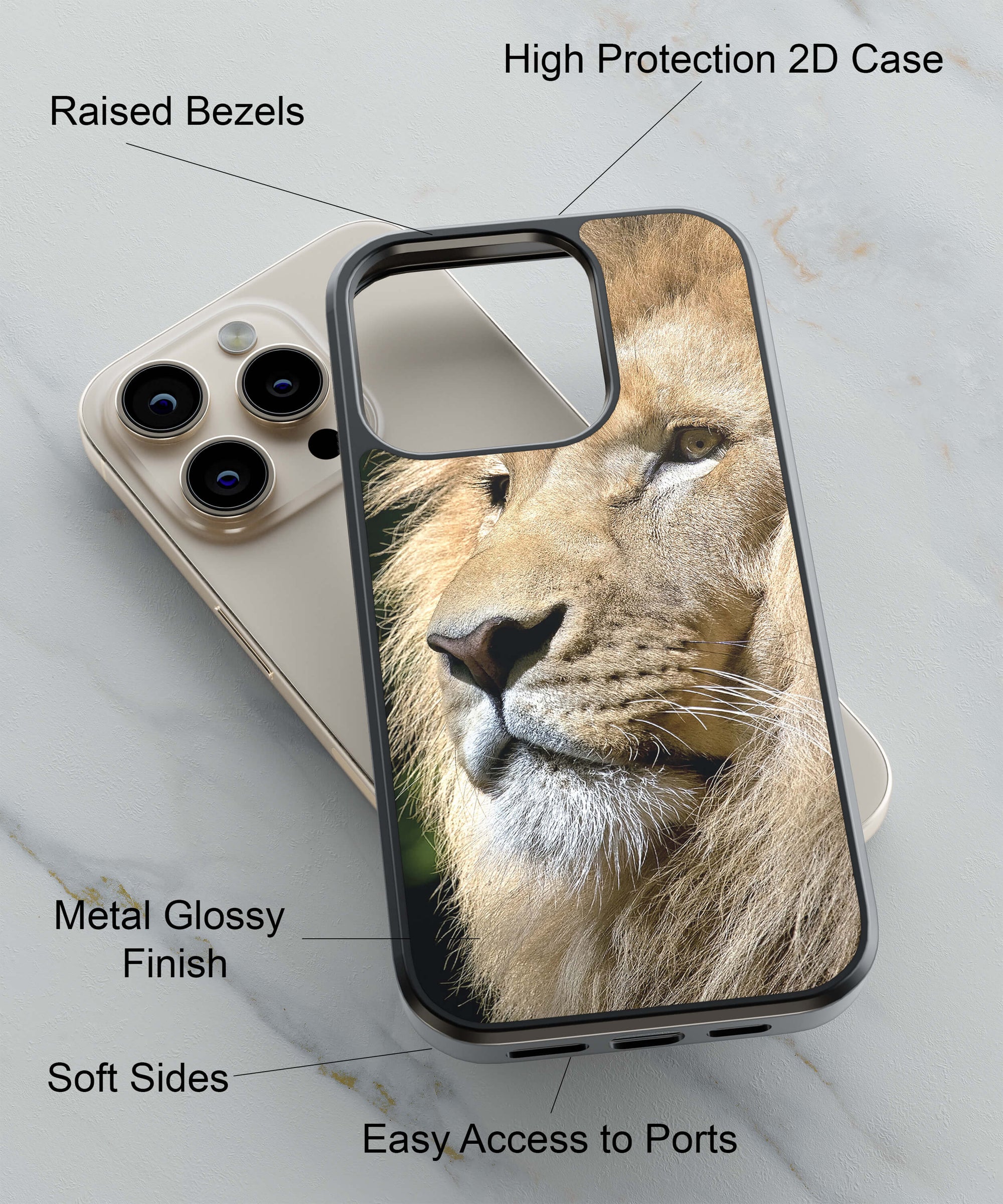 Lion Back Cover for 2D Hybrid TPU And Metal CaseW0482Hybrid Metal TPU