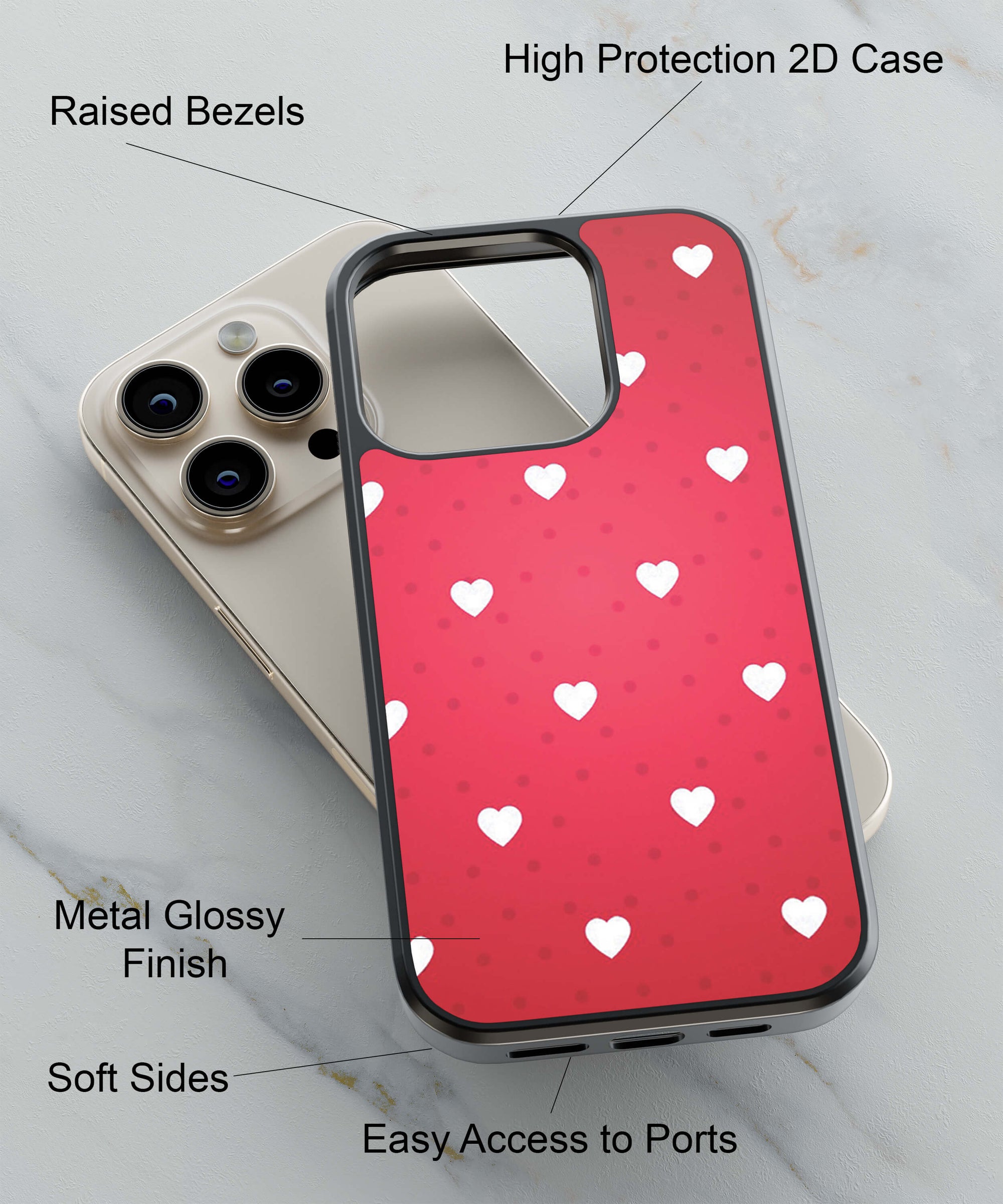 Little Hearts Back Cover for 2D Hybrid TPU And Metal CaseP0006Hybrid Metal TPU