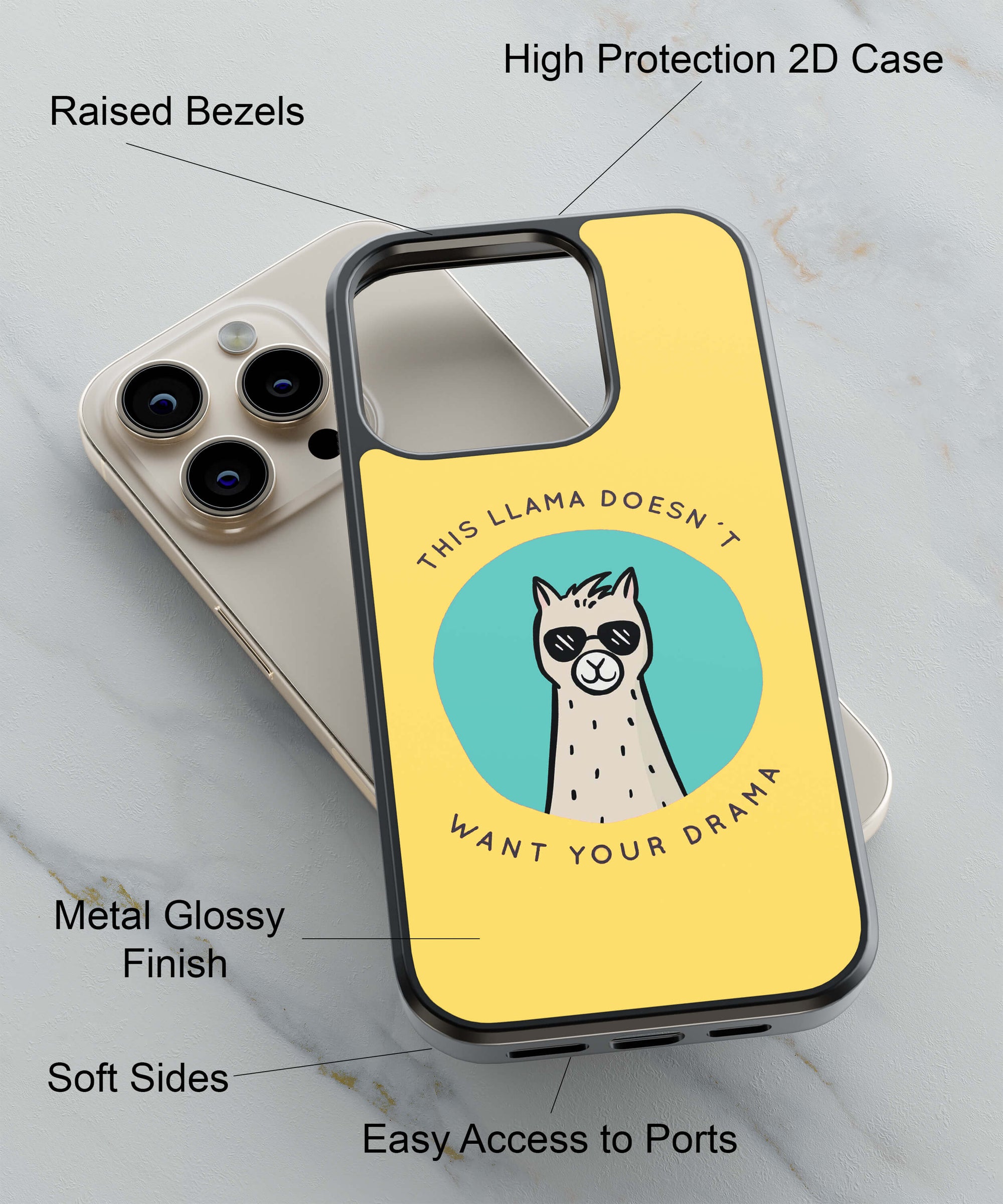 Llama and Drama Back Cover for 2D Hybrid TPU And Metal CaseAA0113Hybrid Metal TPU