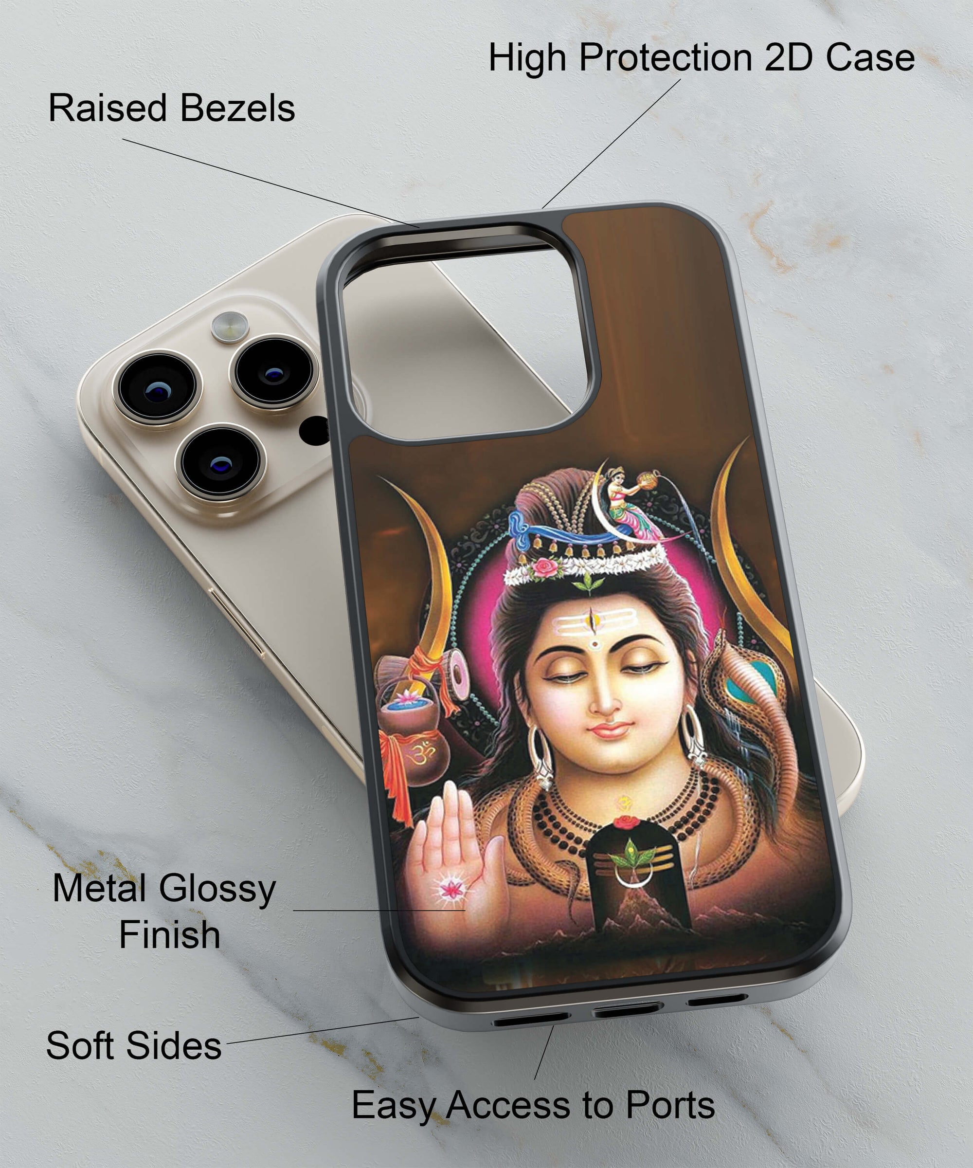 Lord Shiva Animated Face Potrait Back Cover for 2D Hybrid TPU And Metal CaseBT0245Hybrid Metal TPU