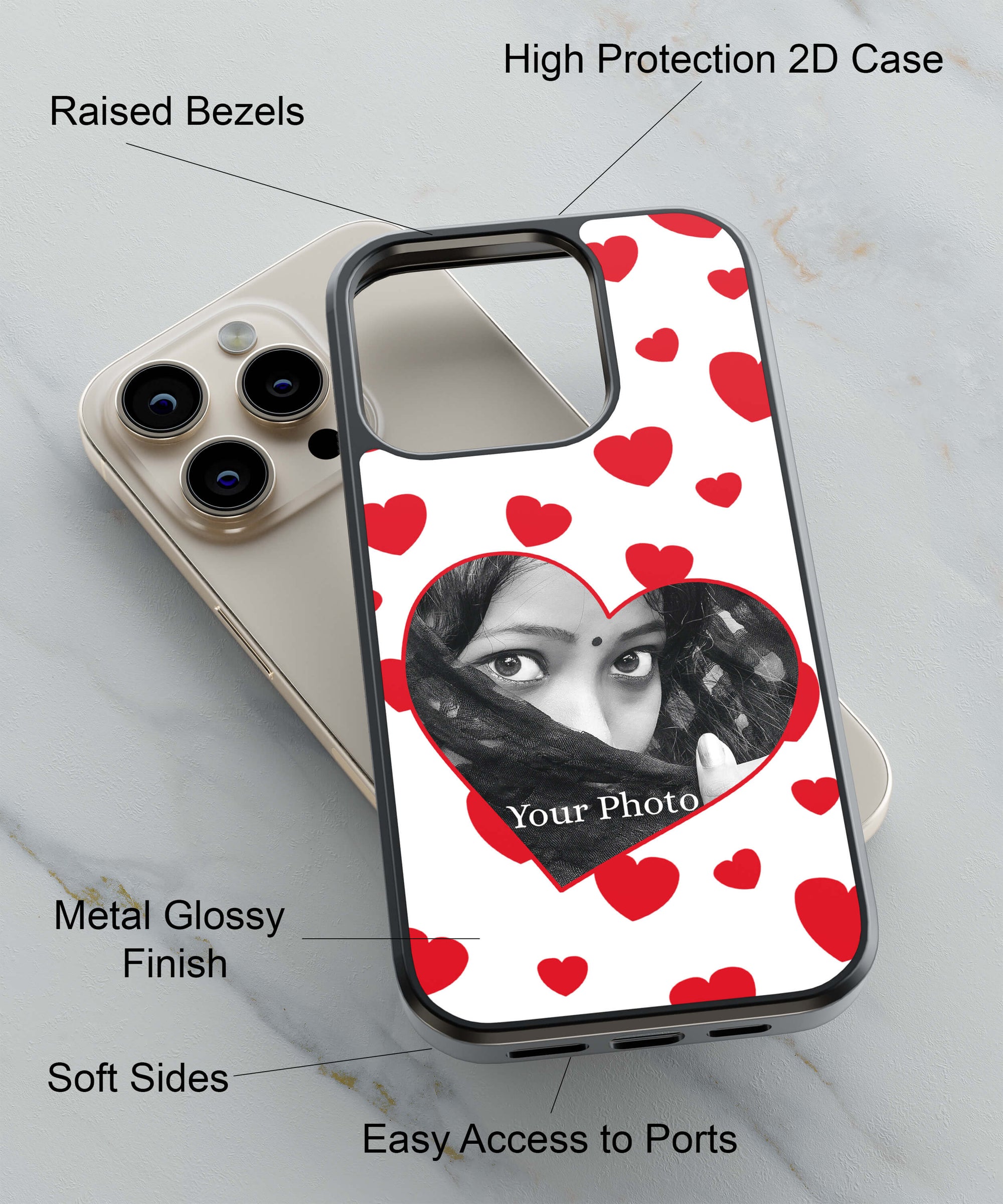 Loving Hearts Back Cover for 2D Hybrid TPU And Metal CaseA0525Hybrid Metal TPU