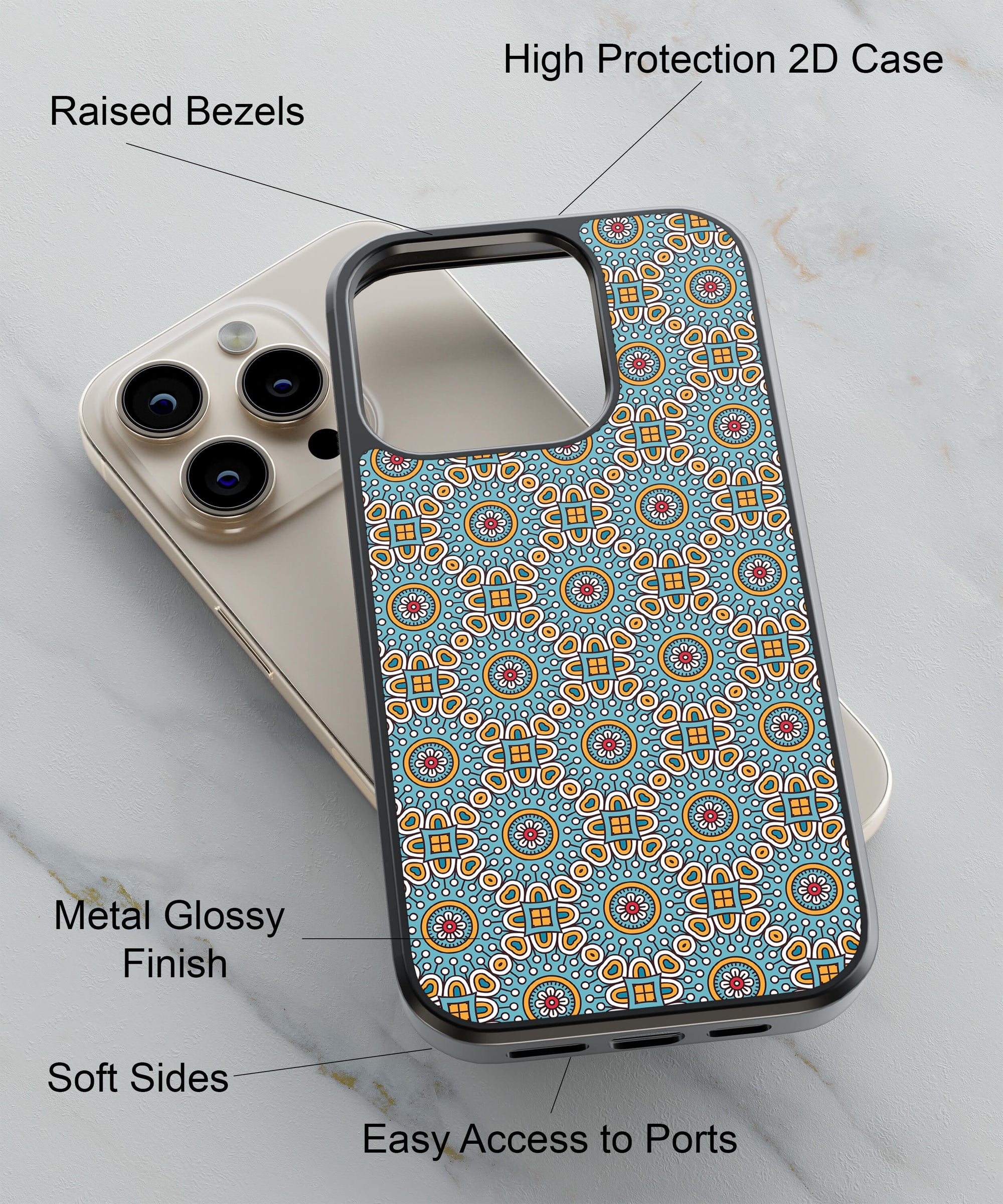 Mandala Colours Back Cover for 2D Hybrid TPU And Metal CaseIK0044Hybrid Metal TPU