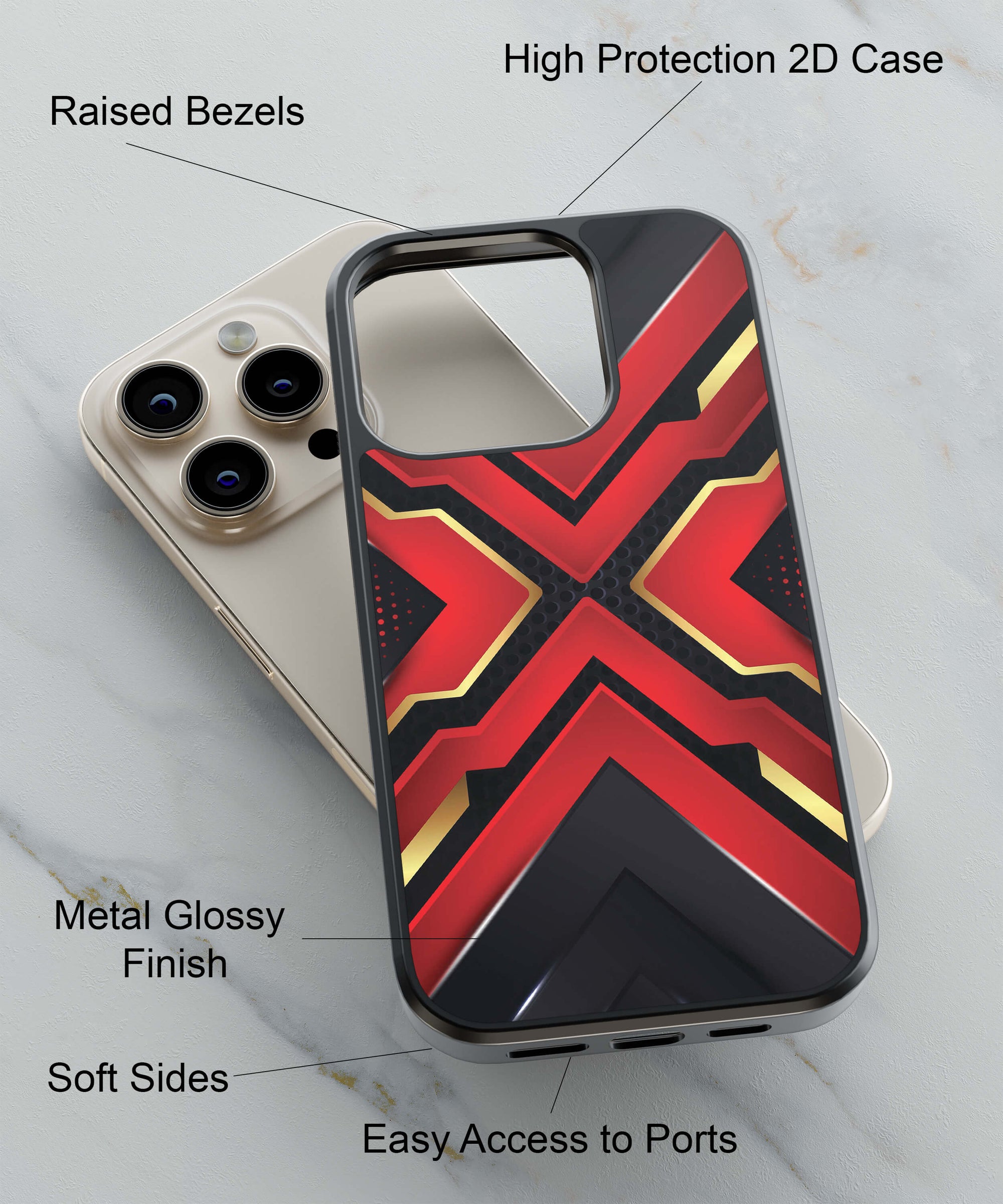 Modern Red & Black Back Cover for 2D Hybrid TPU And Metal CaseIK0012Hybrid Metal TPU