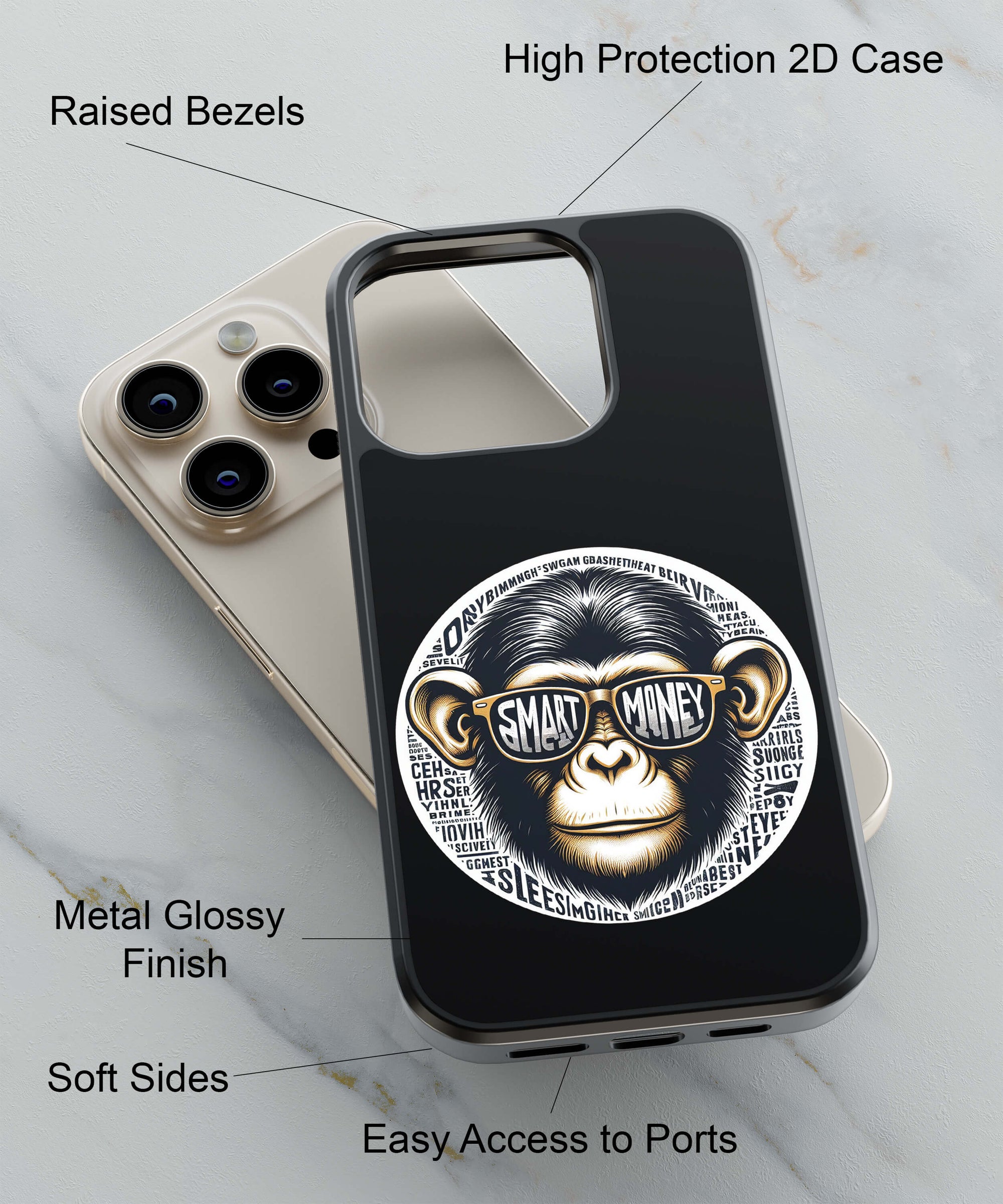 Monkey With Smart Money Back Cover for 2D Hybrid TPU And Metal CaseBDS0016Hybrid Metal TPU