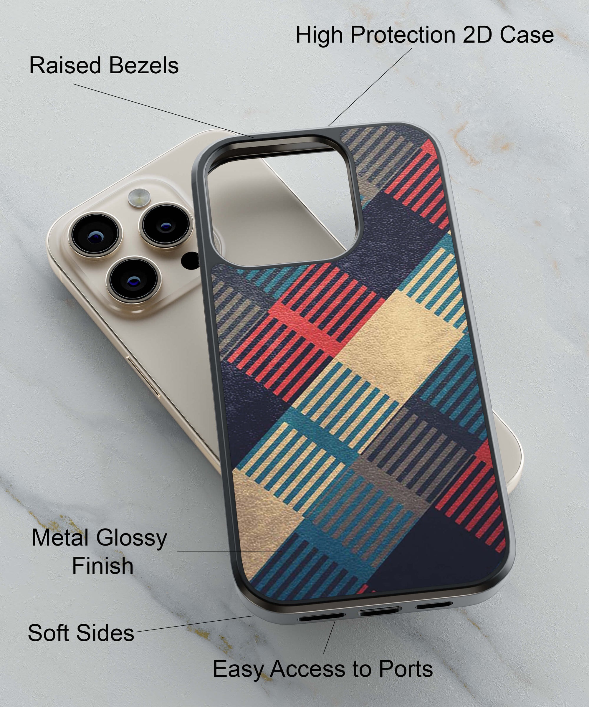 Multicoloured Check Pattern Back Cover for 2D Hybrid TPU And Metal CaseBT0147Hybrid Metal TPU