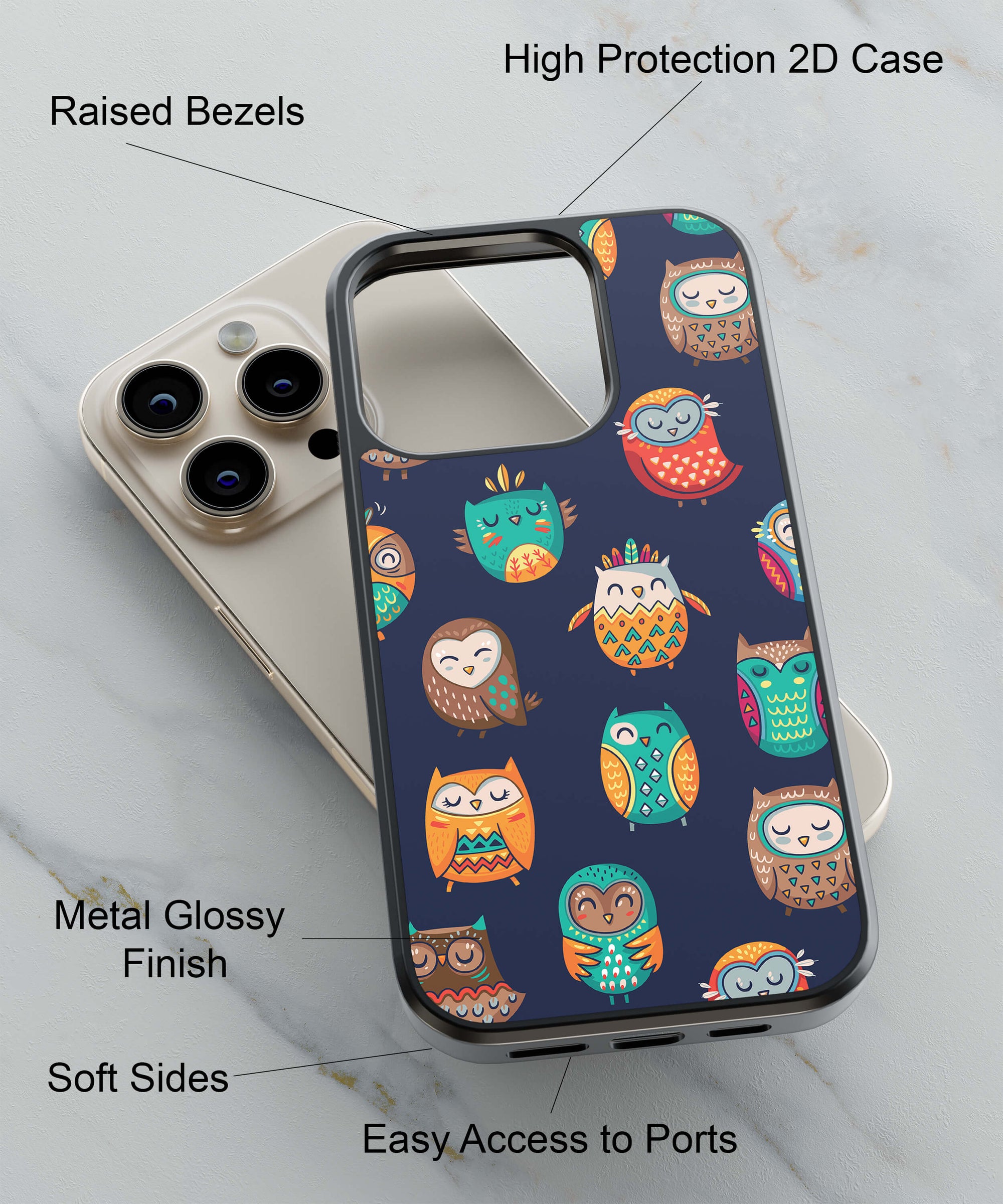 Owly Pattern Back Cover for 2D Hybrid TPU And Metal CaseA0346Hybrid Metal TPU