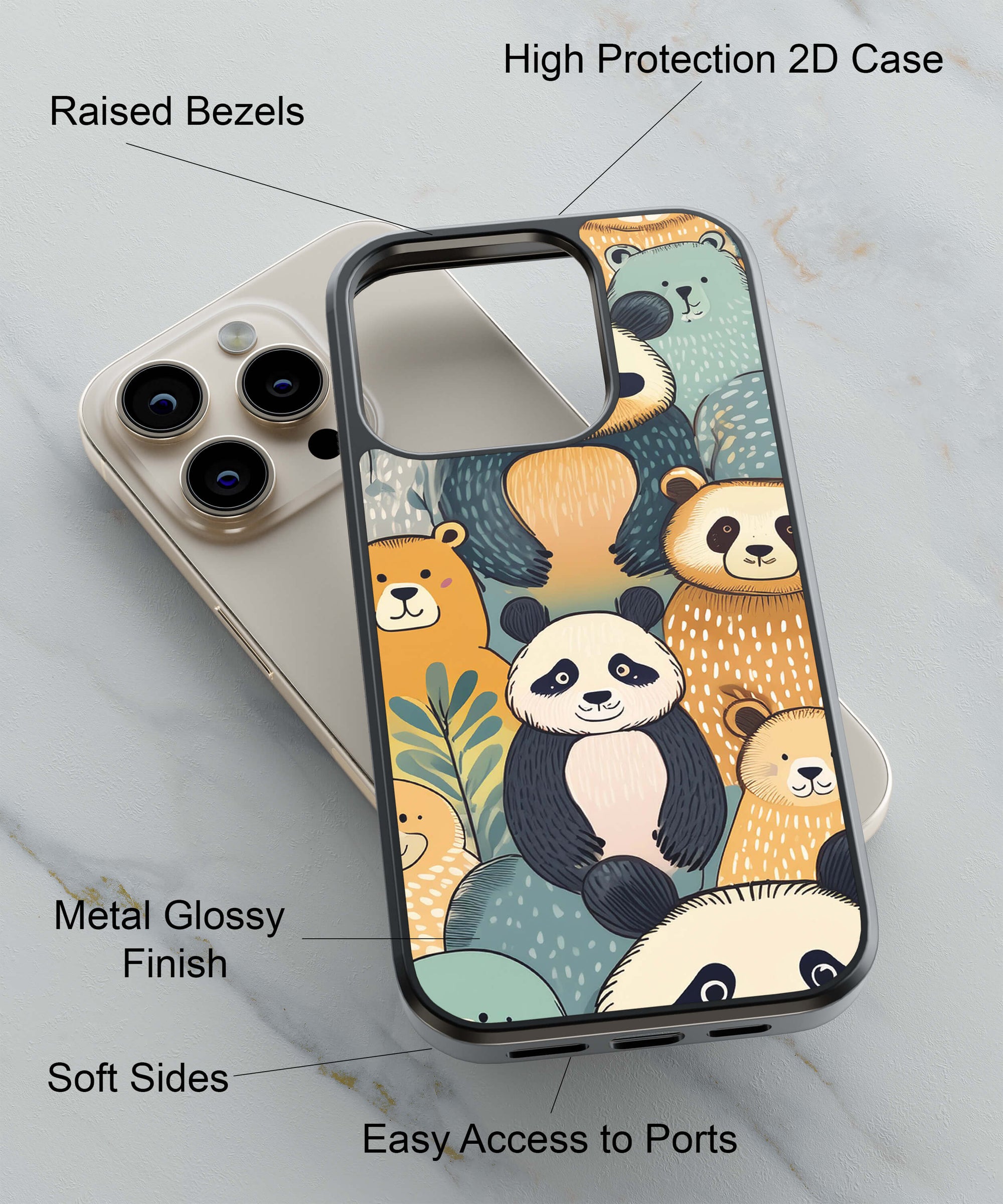 Panda And Friends Back Cover for 2D Hybrid TPU And Metal CaseBDS0017Hybrid Metal TPU