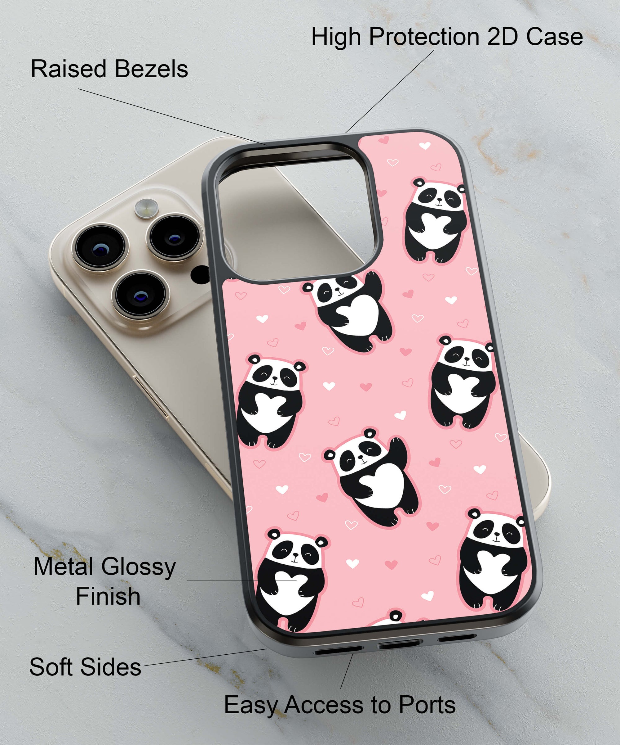 Panda Family Back Cover for 2D Hybrid TPU And Metal CaseIK0014Hybrid Metal TPU