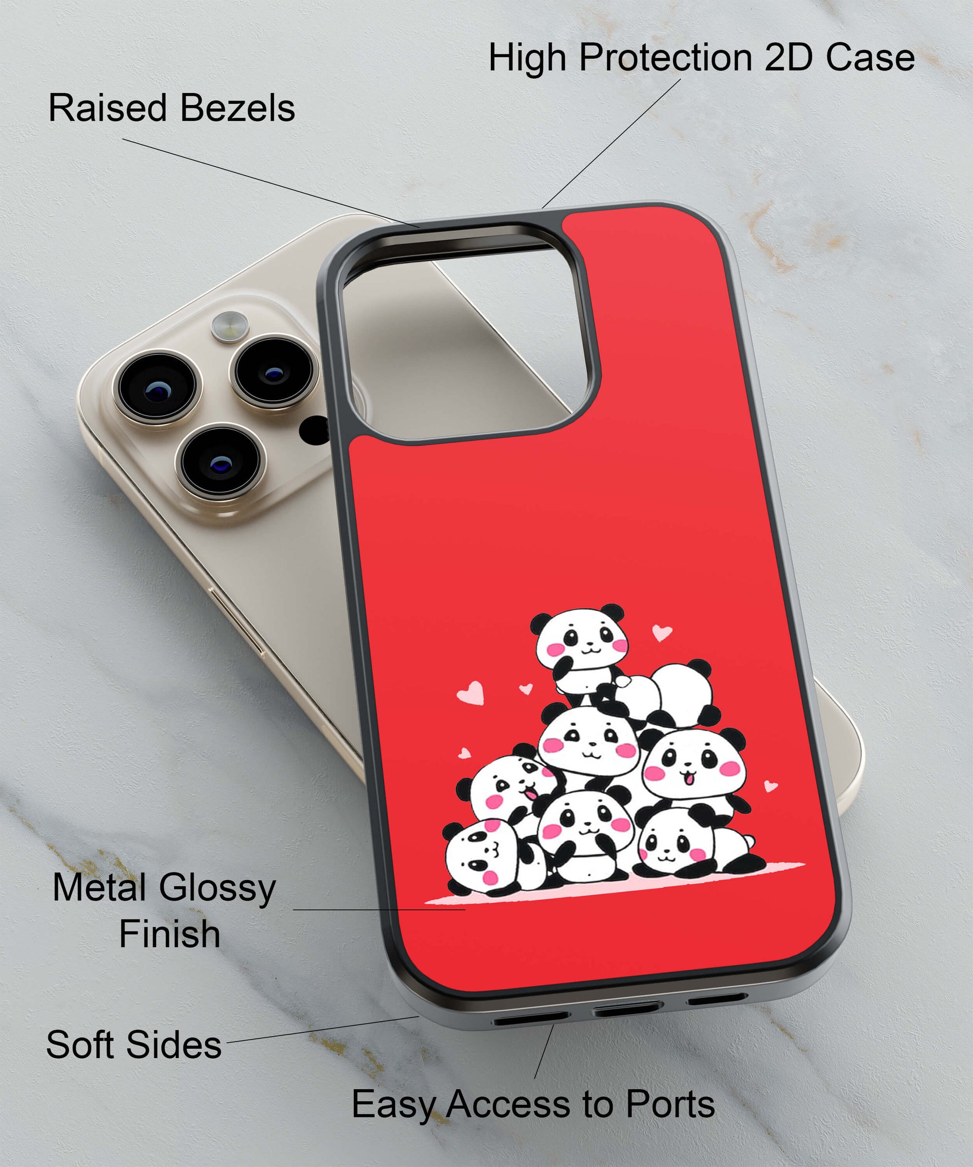 Panda Huddle Red Back Cover for 2D Hybrid TPU And Metal CaseAA0178Hybrid Metal TPU