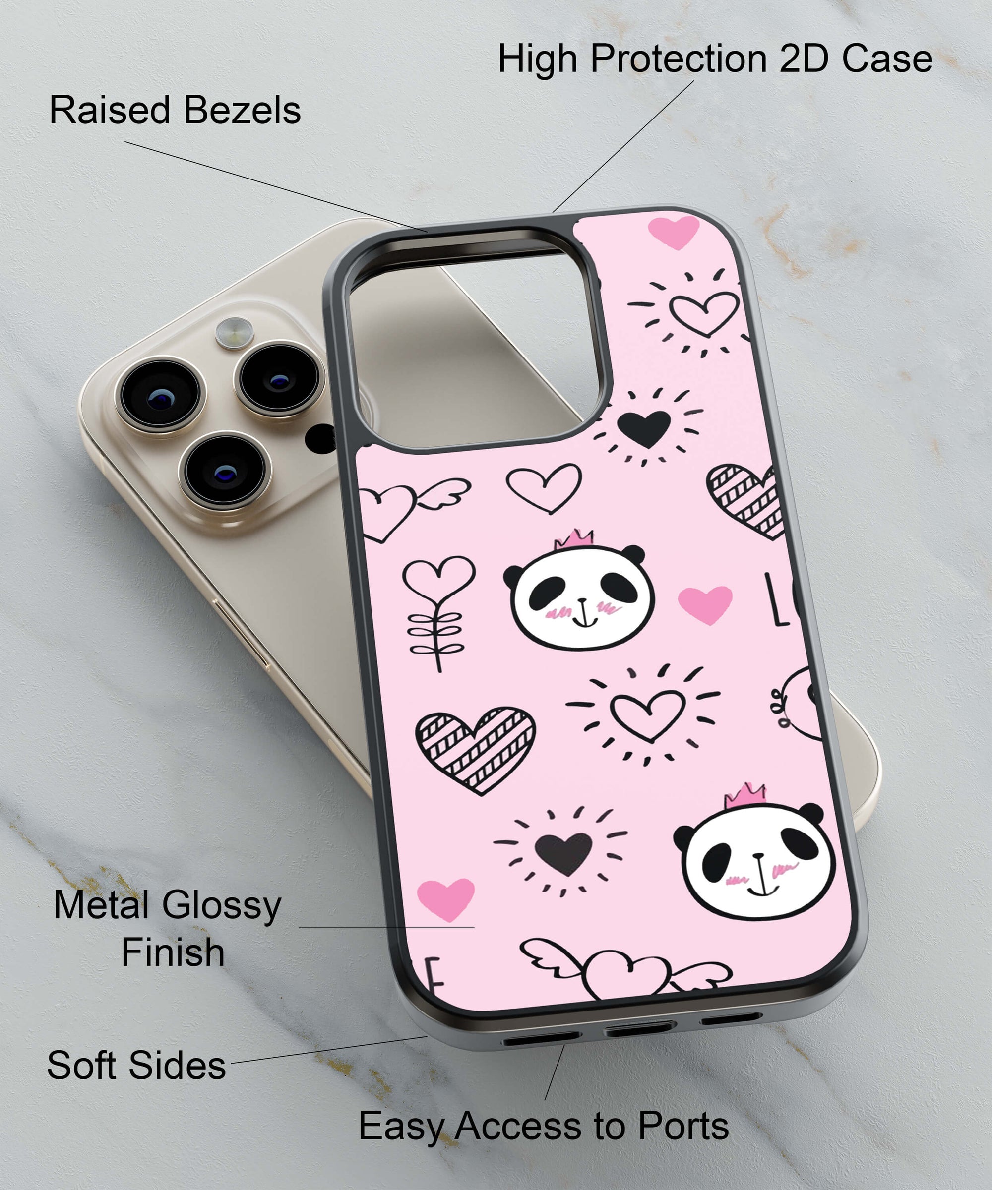 Panda Love Back Cover for 2D Hybrid TPU And Metal CaseAA0064Hybrid Metal TPU