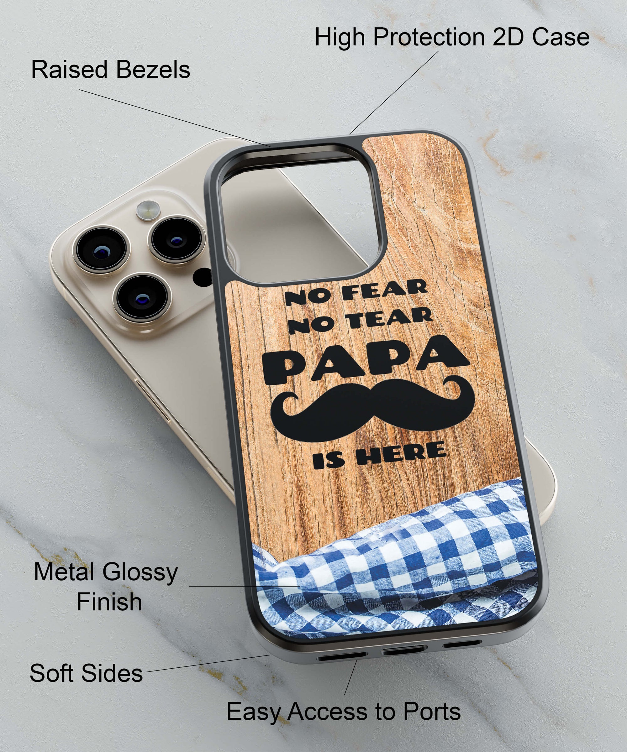 Papa is Here Back Cover for 2D Hybrid TPU And Metal CaseU0126Hybrid Metal TPU