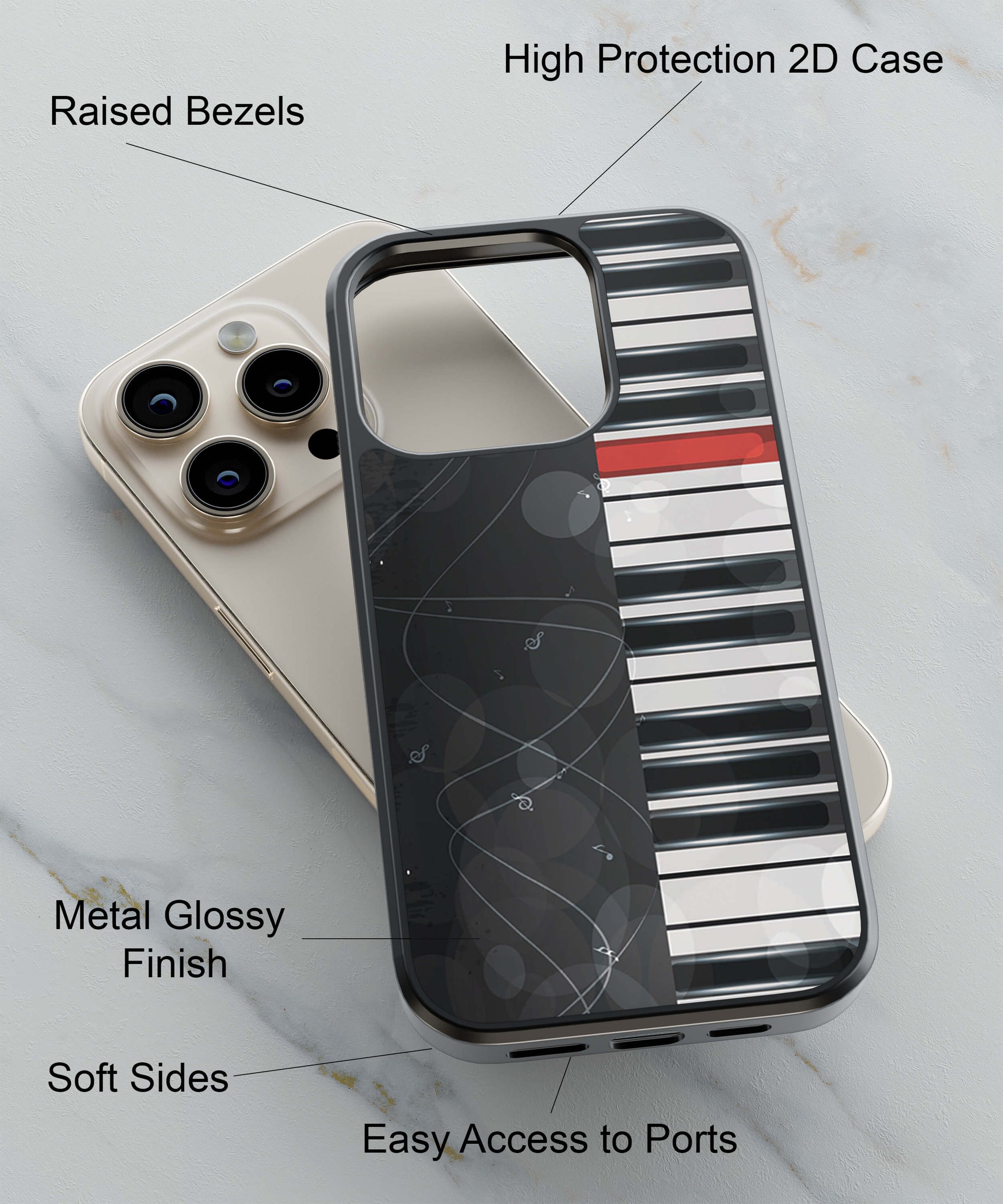 Piano Back Cover for 2D Hybrid TPU And Metal CaseT0116Hybrid Metal TPU