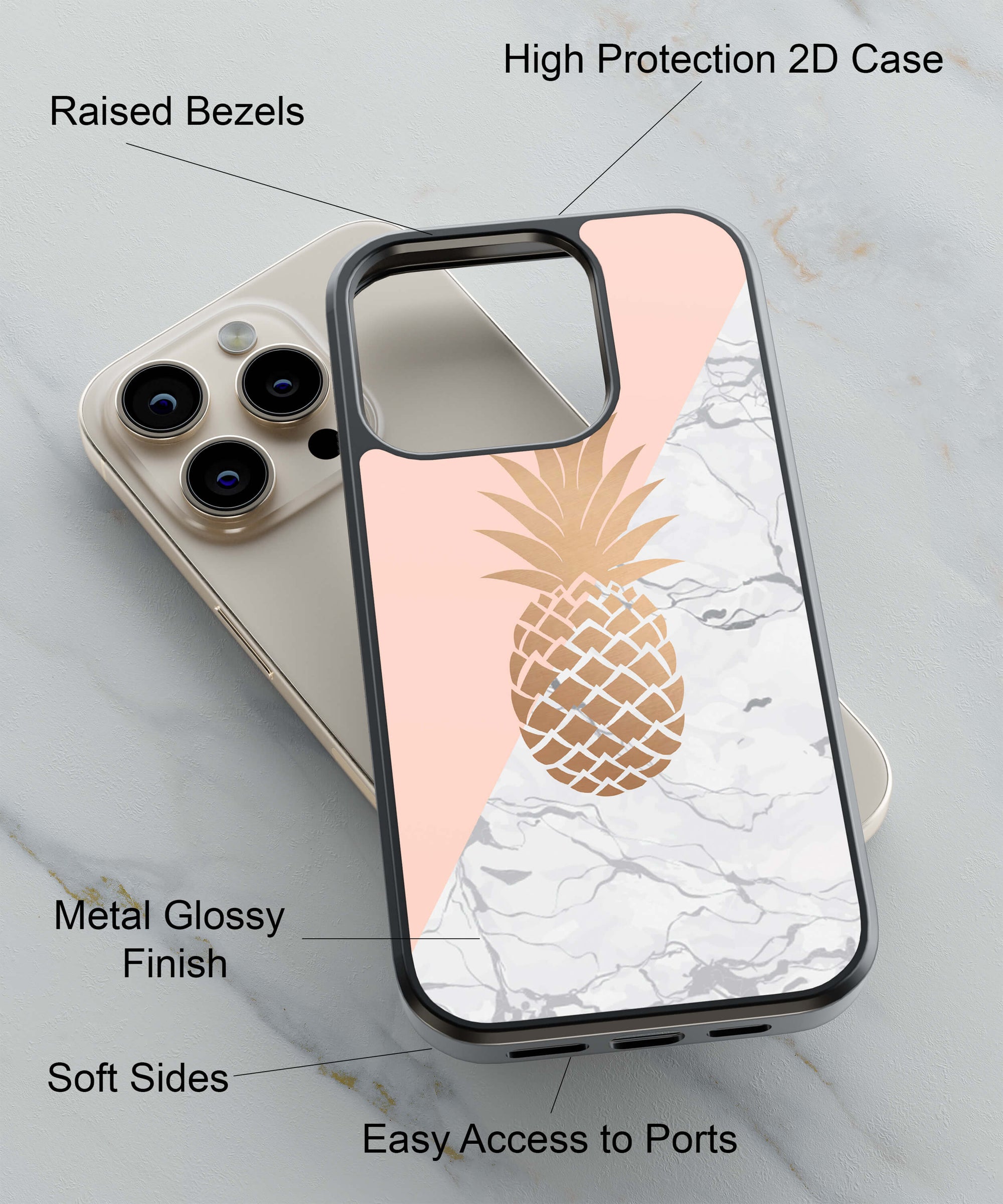 Pineapple Marble Back Cover for 2D Hybrid TPU And Metal CasePS1330Hybrid Metal TPU