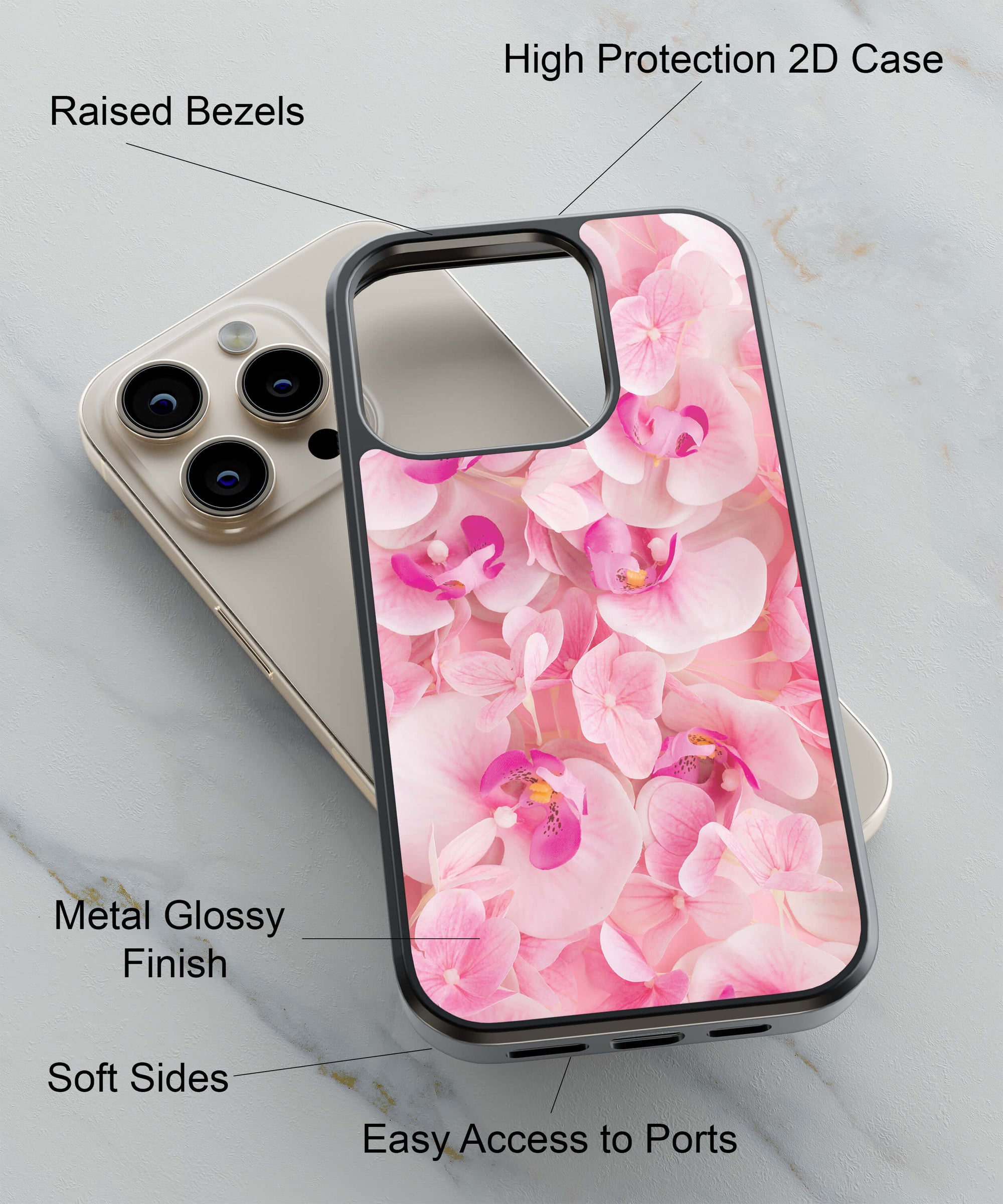 Pink Flowers Back Cover for 2D Hybrid TPU And Metal CaseIK0035Hybrid Metal TPU