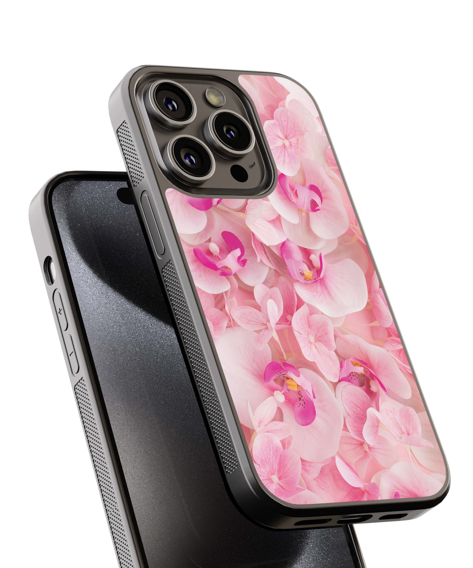 Pink Flowers Back Cover for 2D Hybrid TPU And Metal CaseIK0035Hybrid Metal TPU