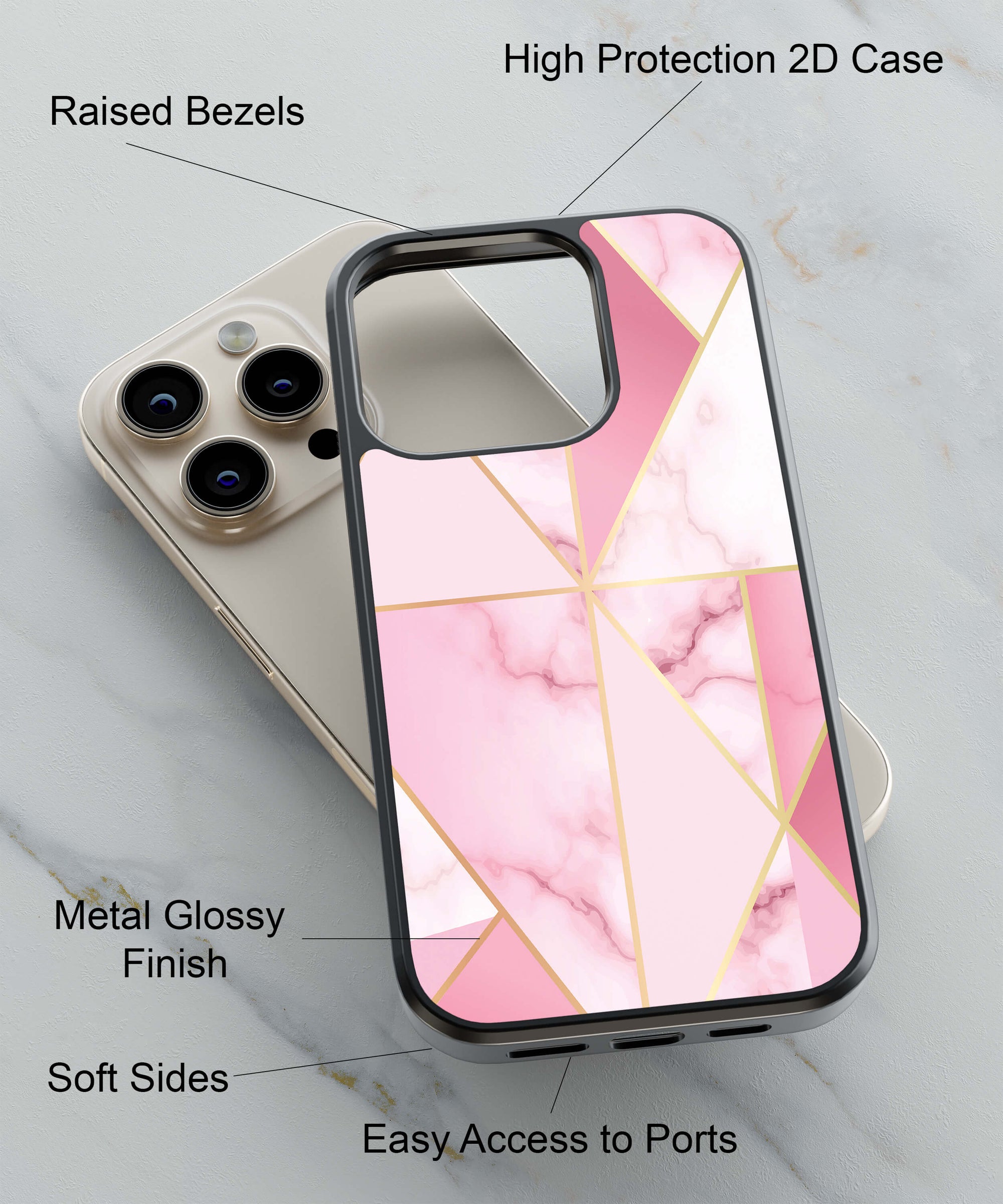 Pink Marble Back Cover for 2D Hybrid TPU And Metal CaseIK0021Hybrid Metal TPU